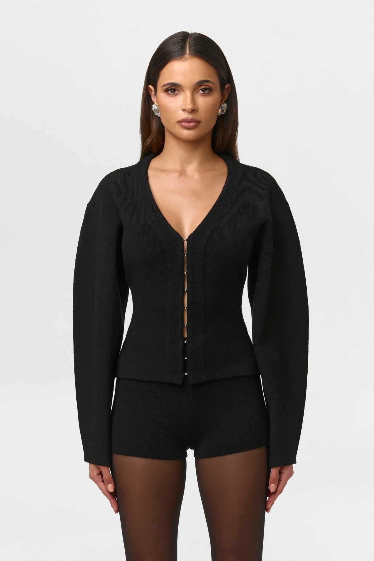 Knit Rhinestone Button Up Cardigan