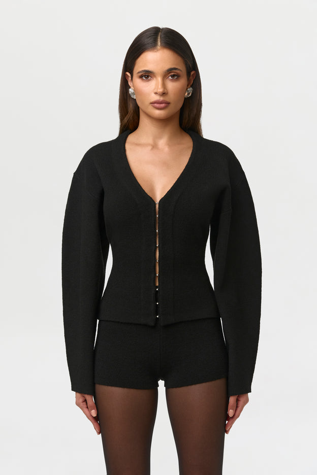 Knit Rhinestone Button Up Cardigan