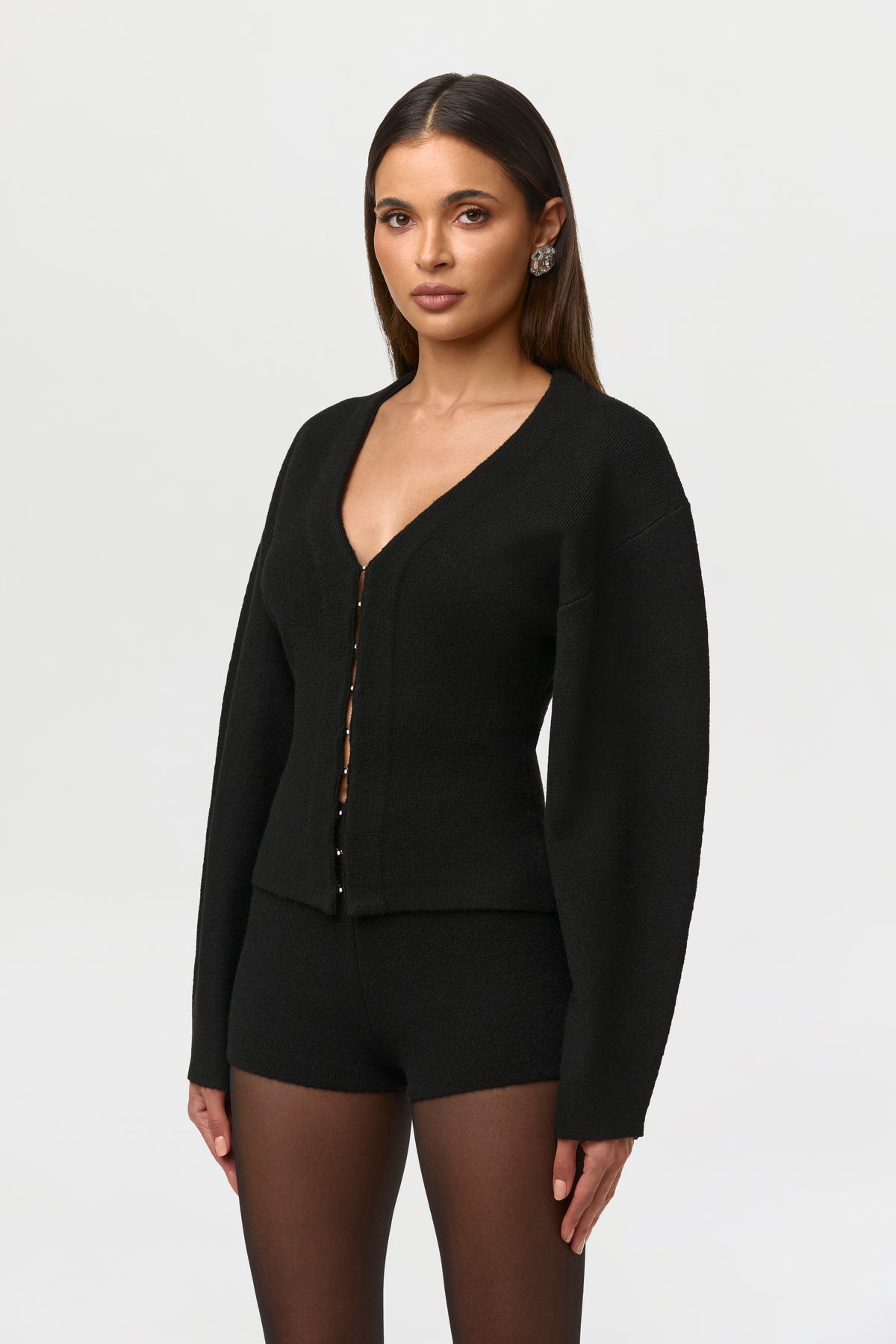 Knit Rhinestone Button Up Cardigan