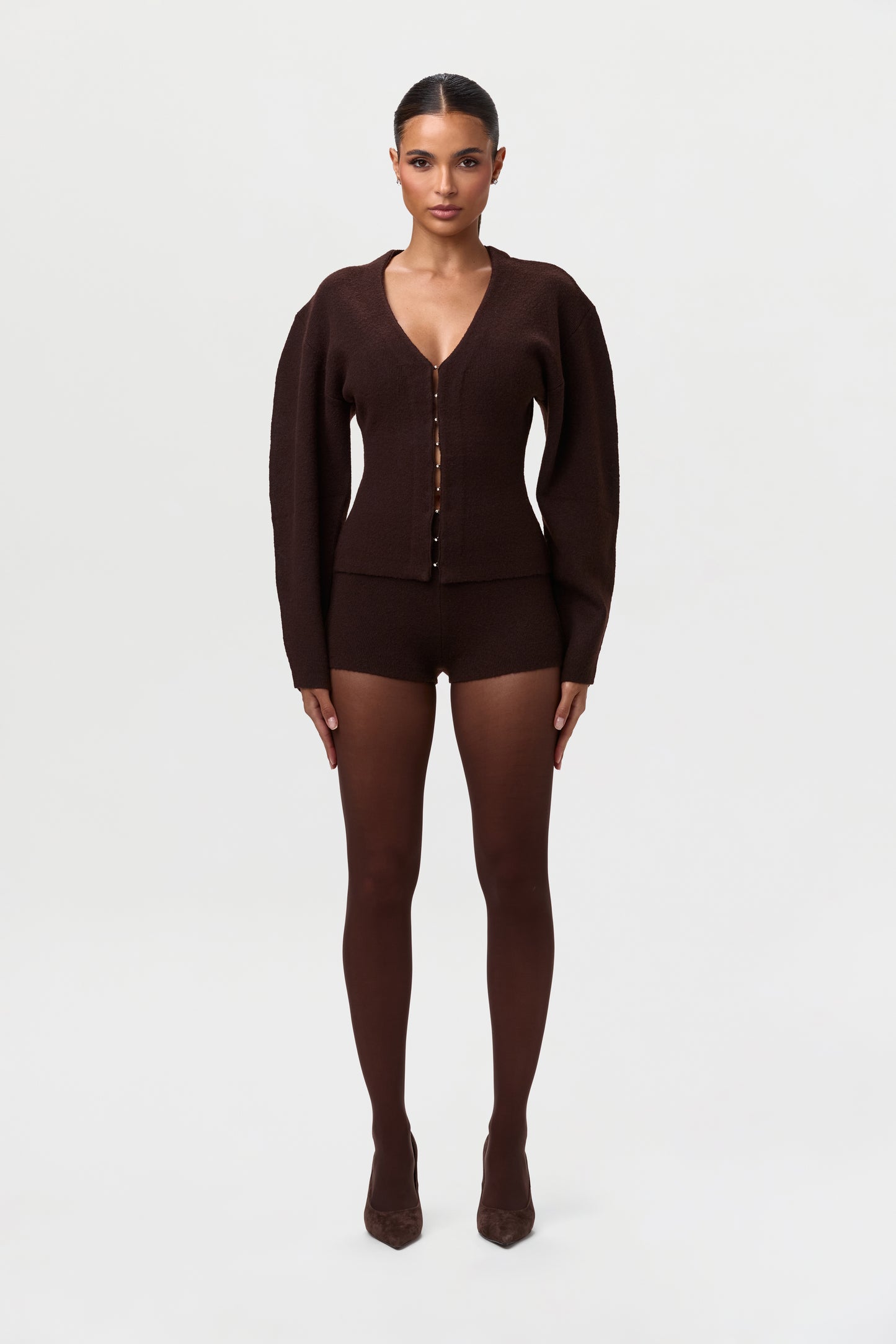 Knit V-Neck Rhinestone Cardigan