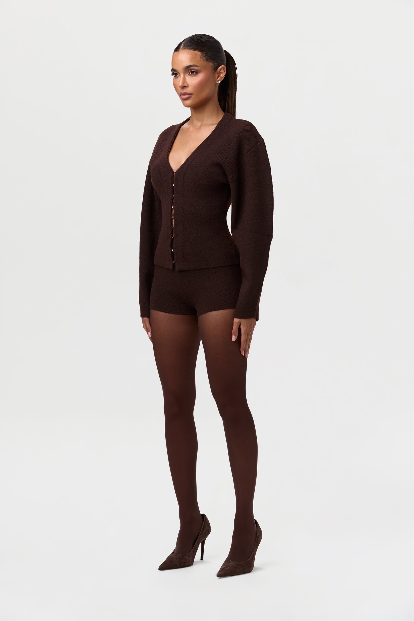 Knit V-Neck Rhinestone Cardigan