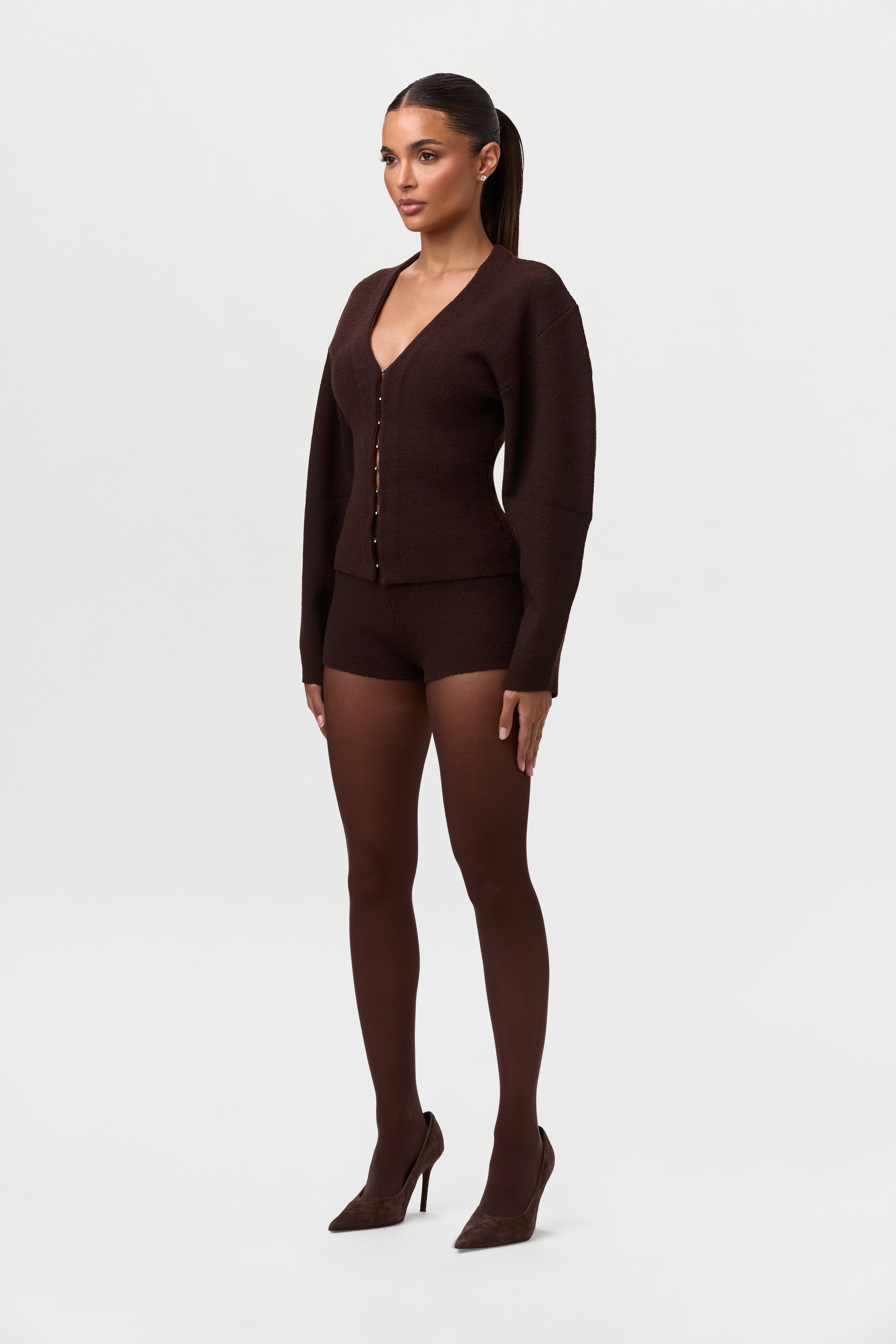 Knit V-Neck Rhinestone Cardigan