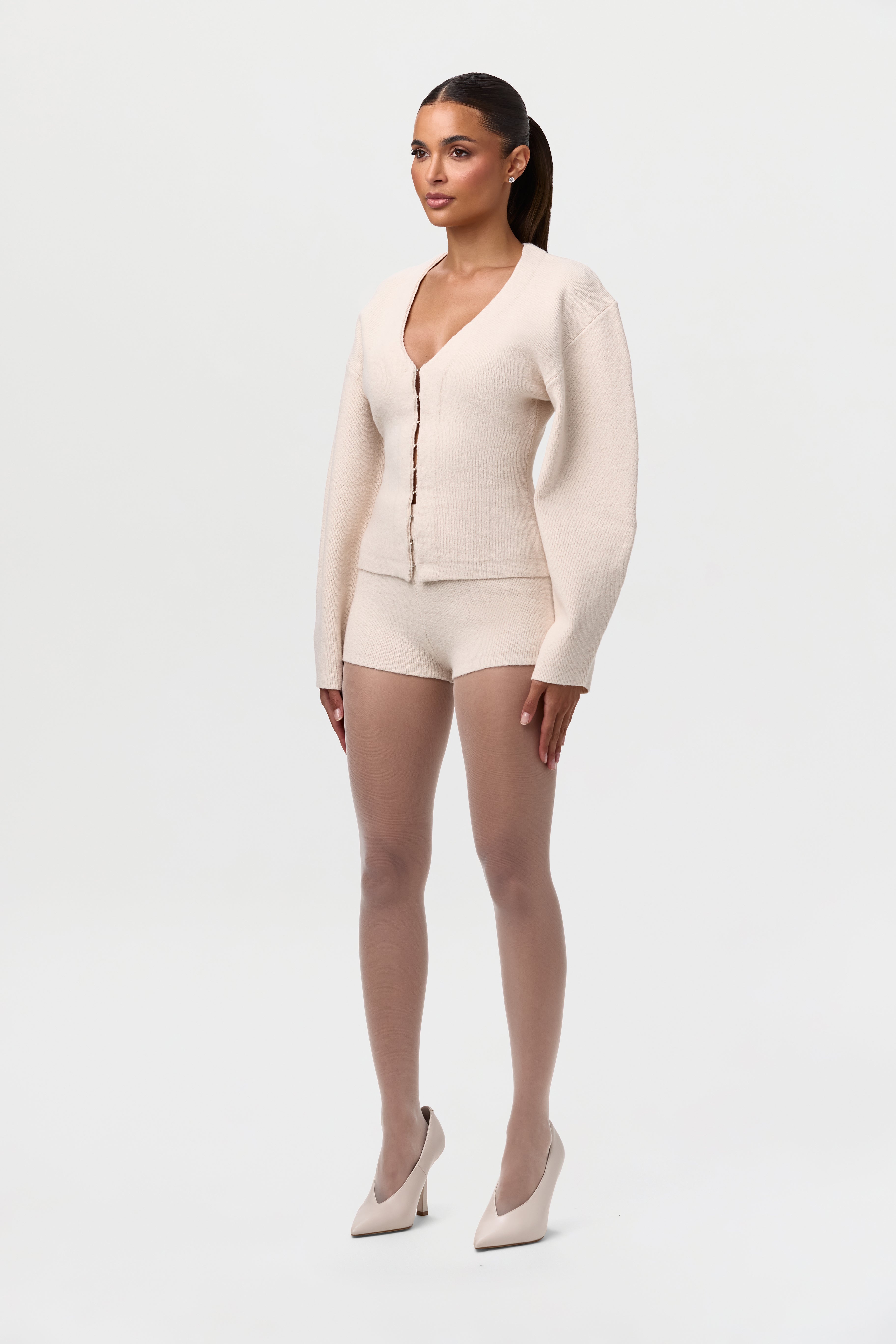 Knit V-Neck Rhinestone Cardigan – Naked Wardrobe