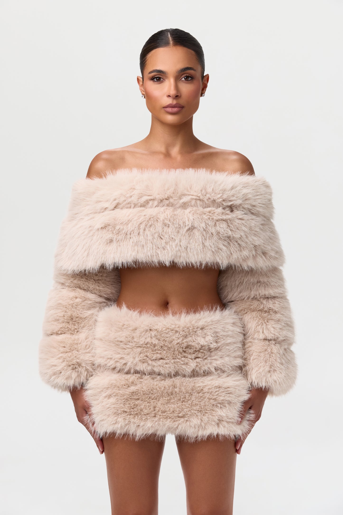 Faux Fur Pelted Off-Shoulder Top