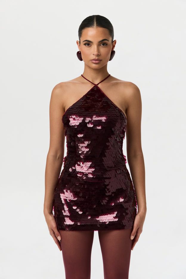 Sequin Open Back Halter Top