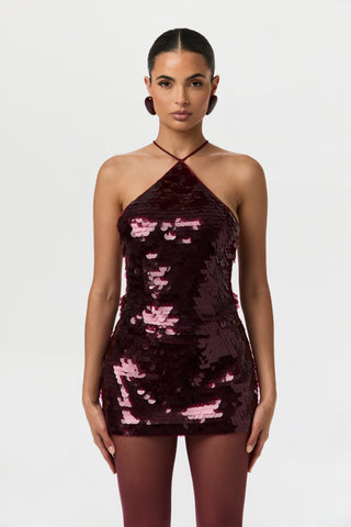 Sequin Open Back Halter Top