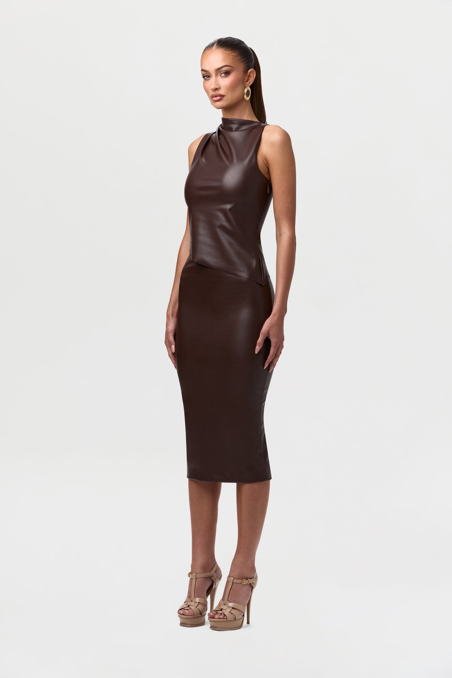Vegan Leather Midi Skirt