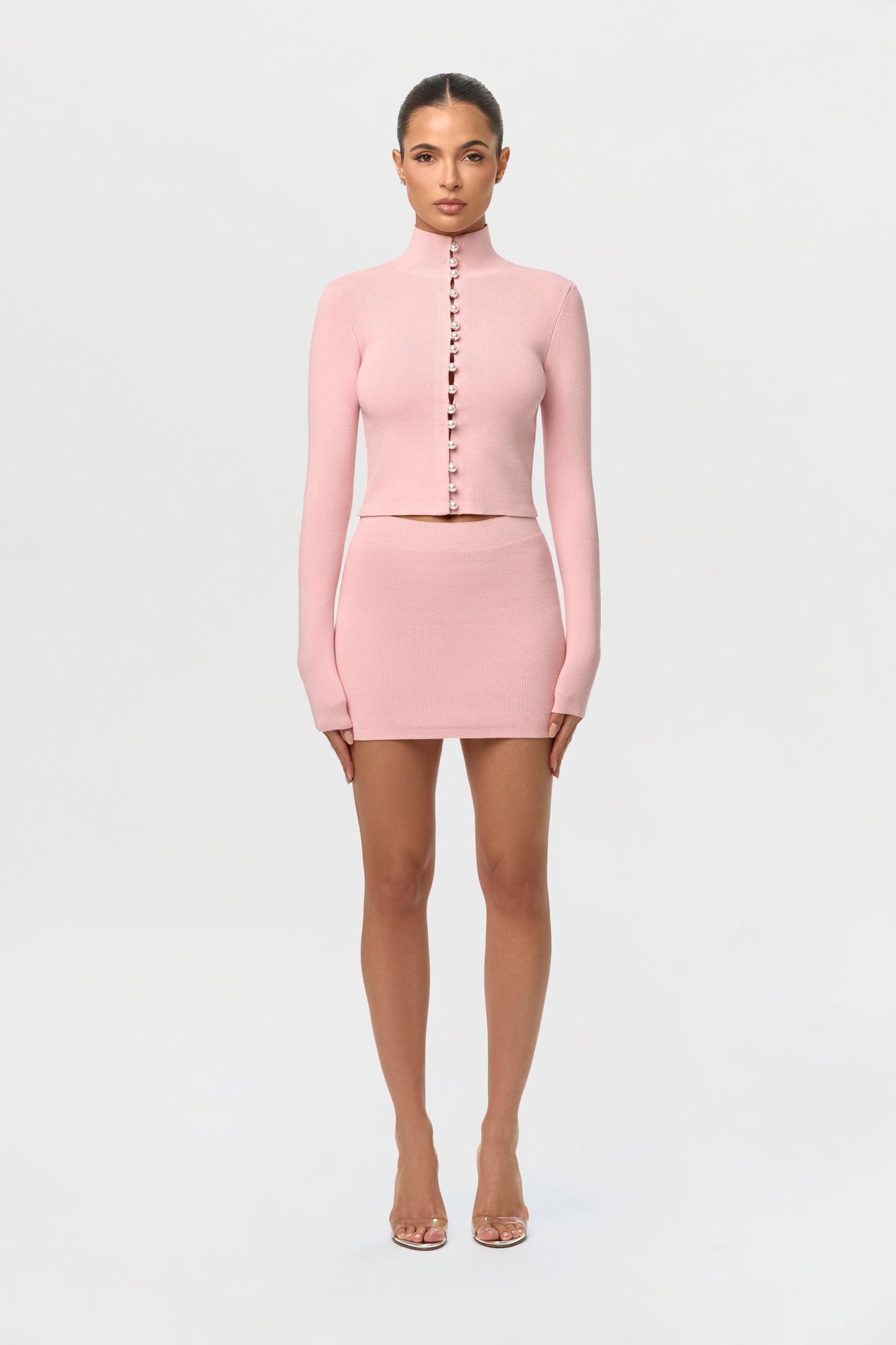 Knit Pearl Button Turtleneck Top