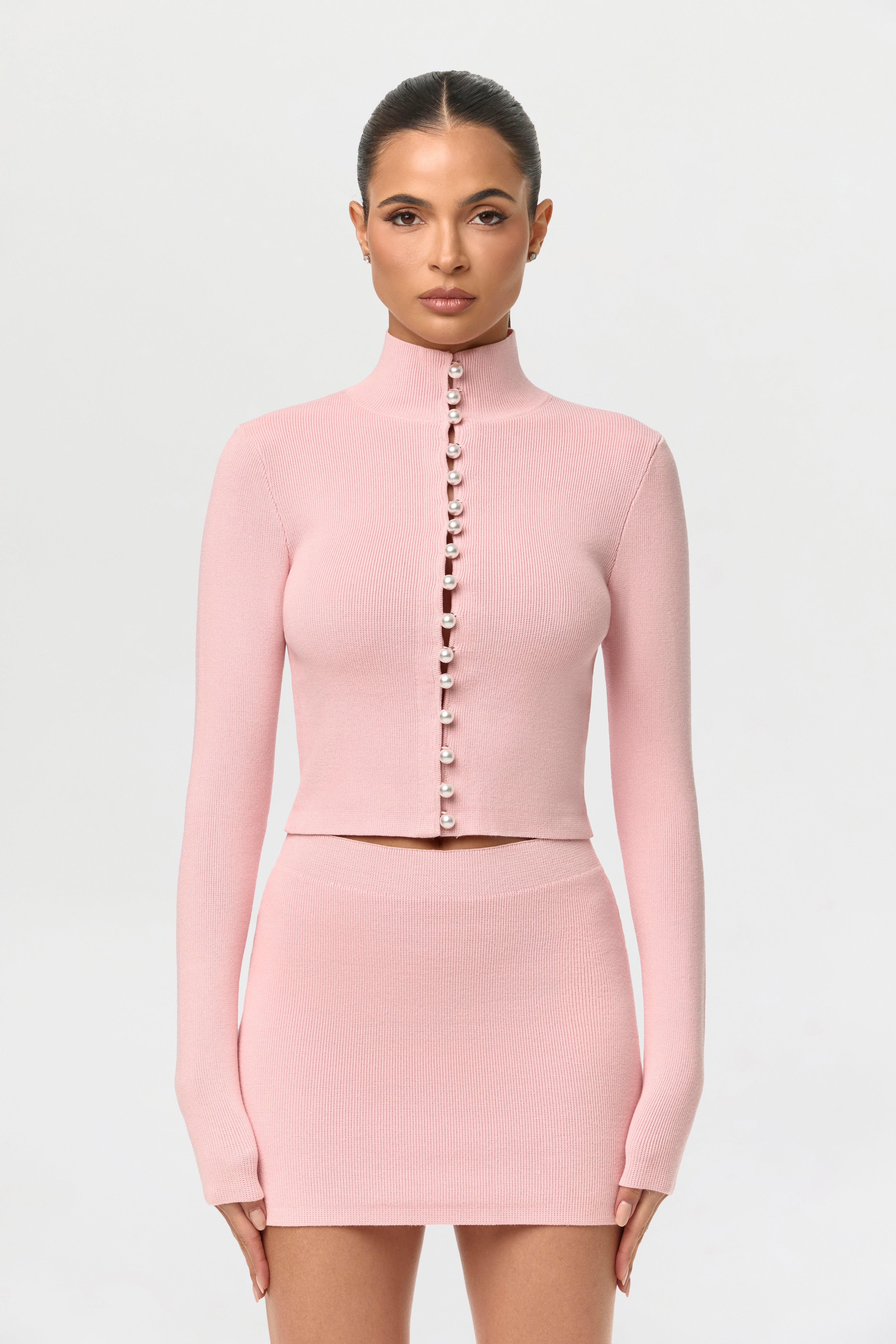 Knit Pearl Button Turtleneck Top