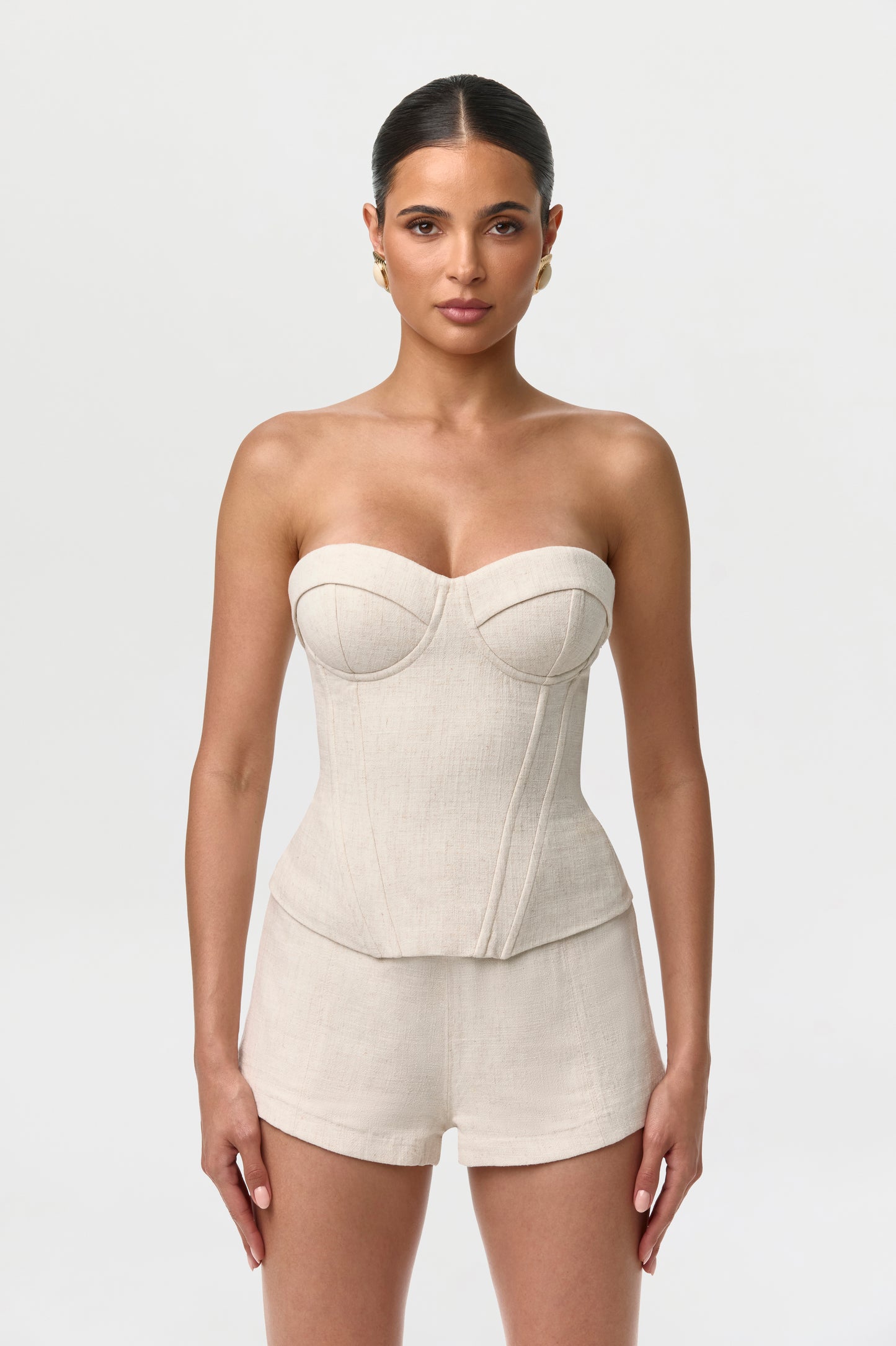 Cream Linen High Waist Shorts