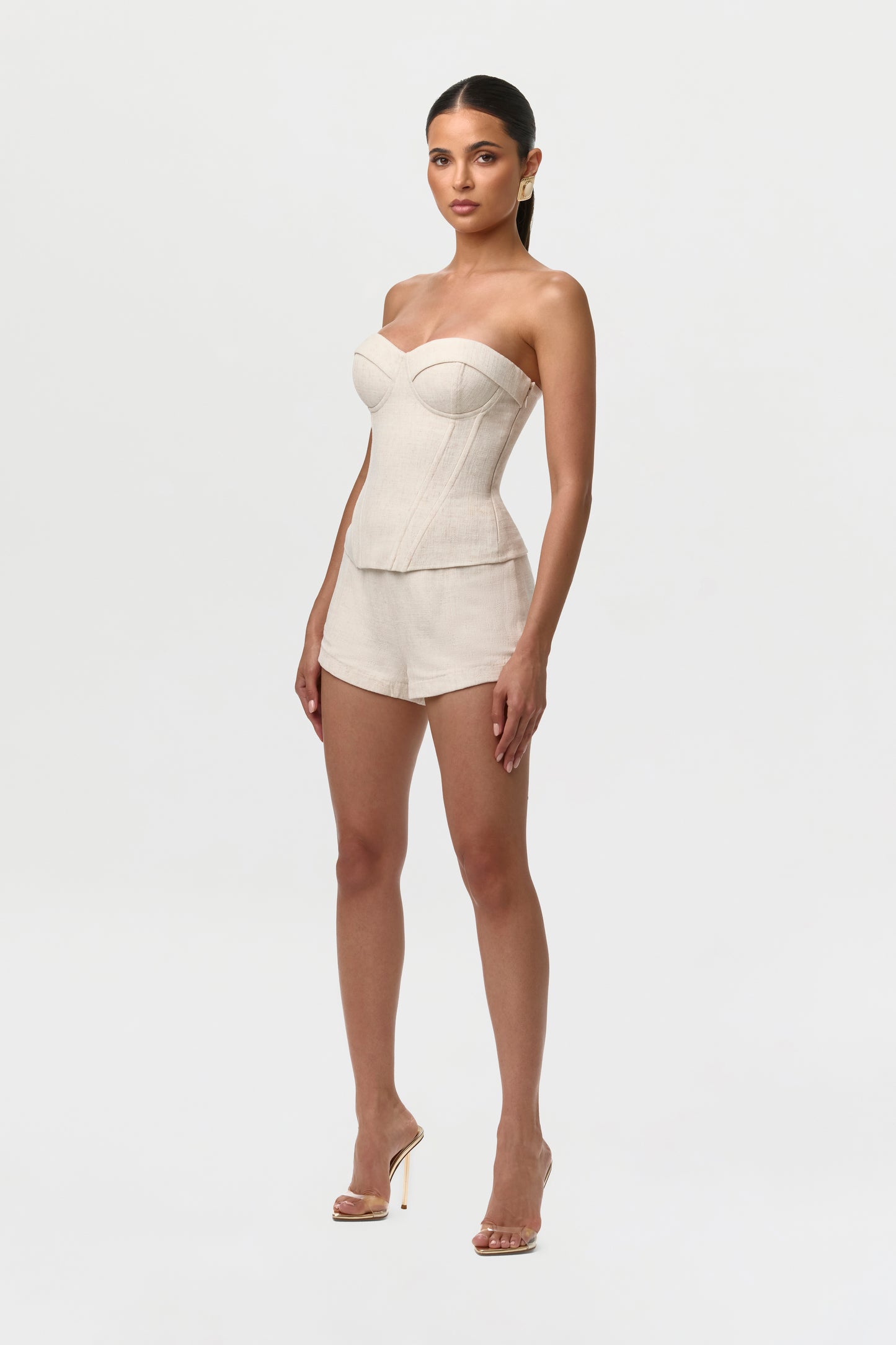 Cream Linen High Waist Shorts