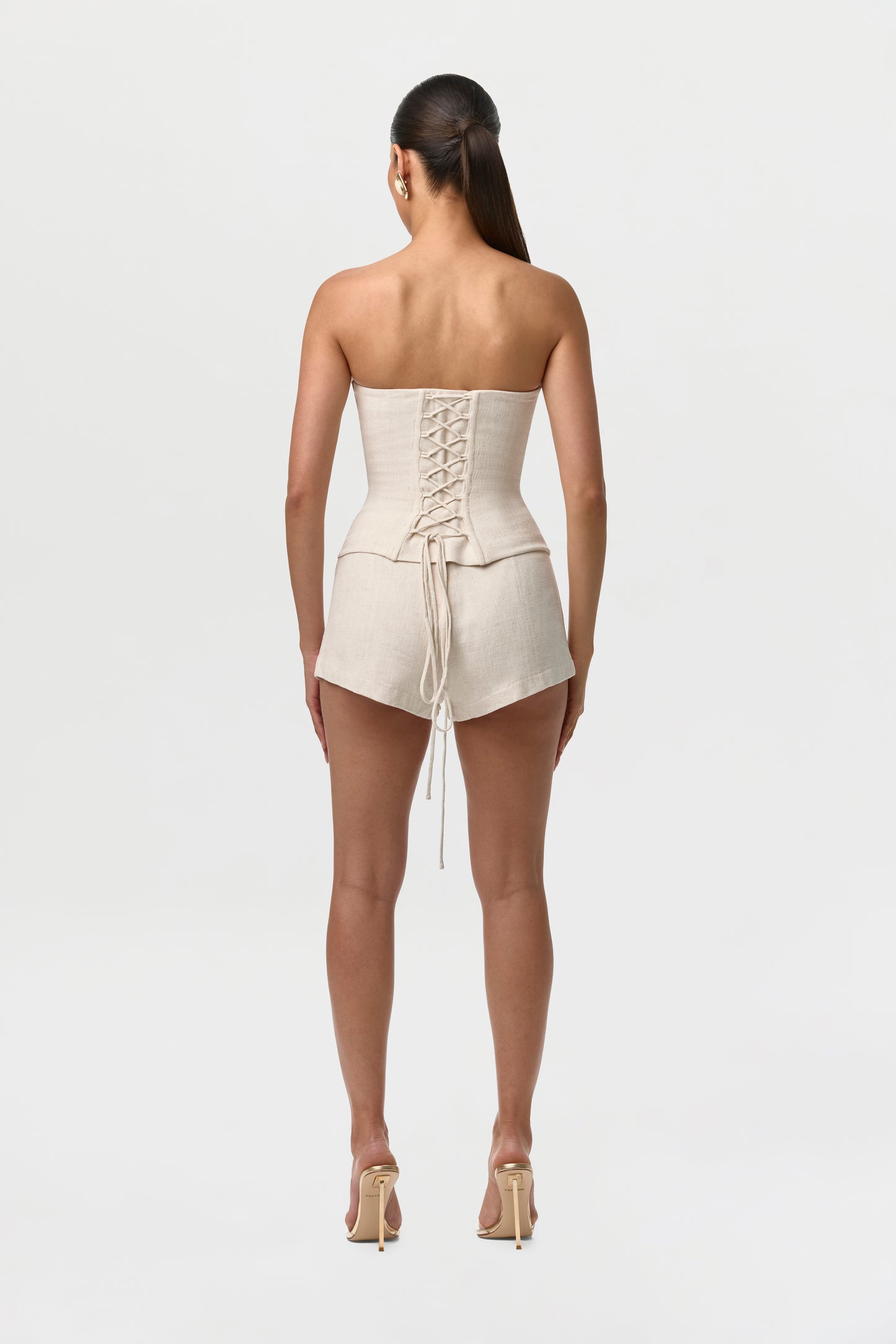 Cream Linen High Waist Shorts