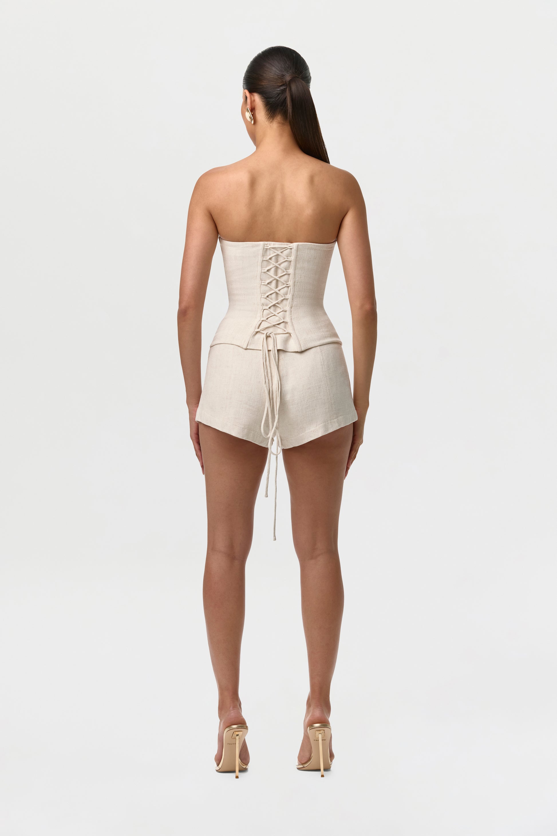 Cream Linen High Waist Shorts