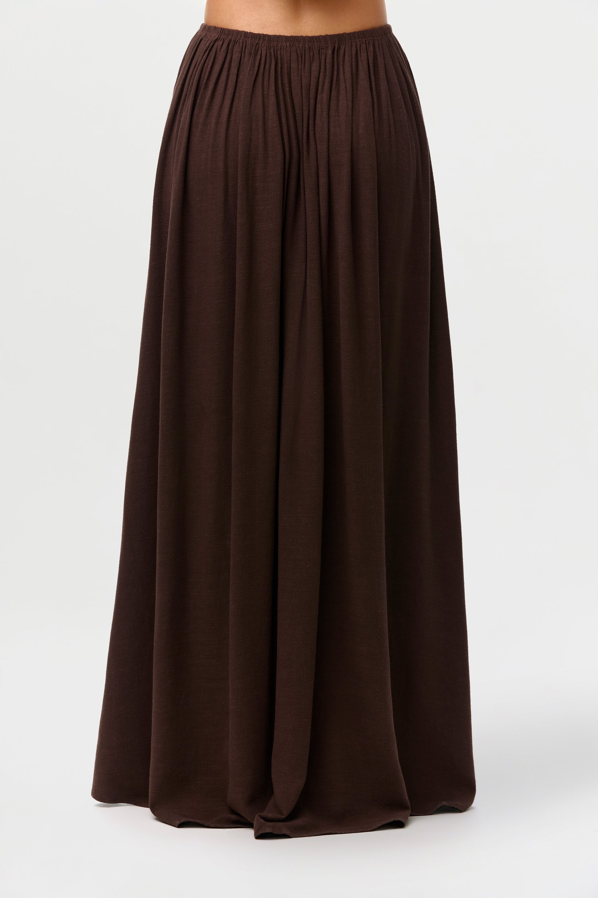 Dark Chocolate Linen Pleated Maxi Skirt