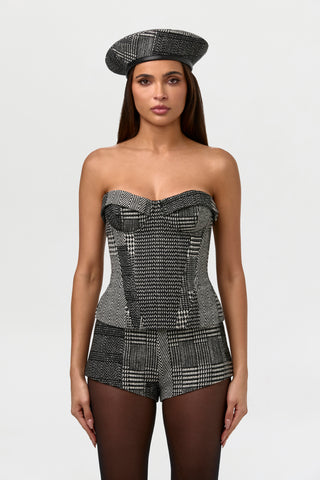 Suiting Plaid Bustier Top