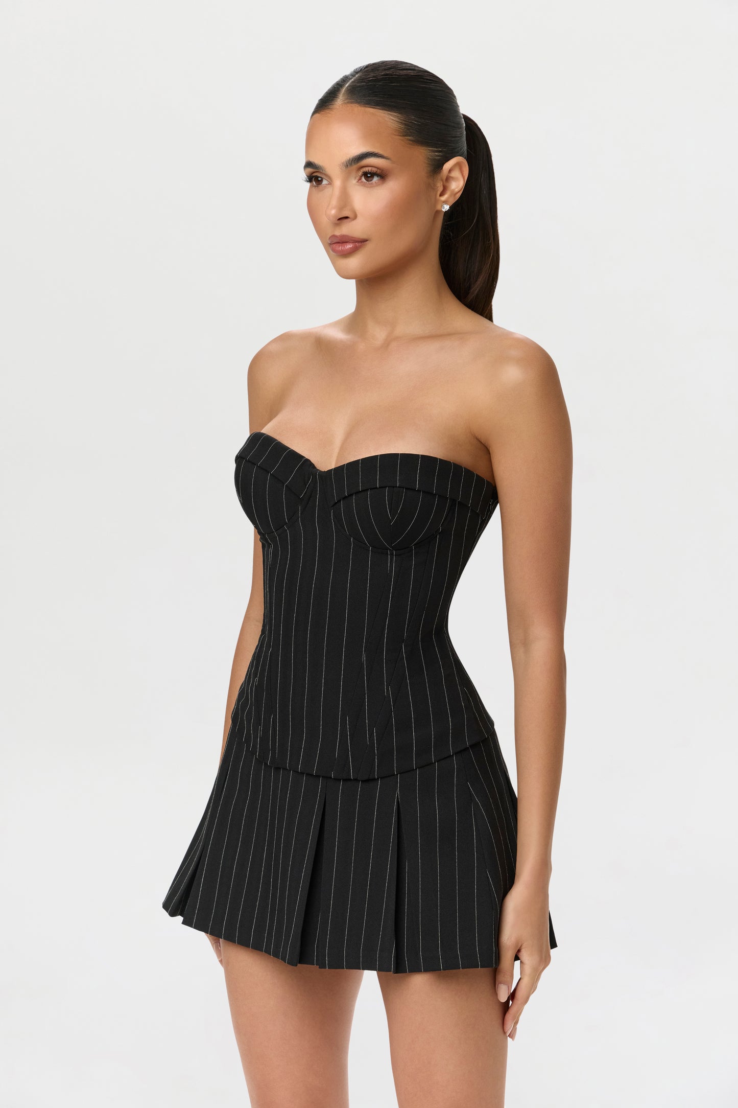 Pinstripe Suiting Pleated Mini Skirt
