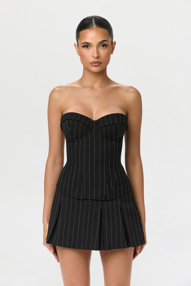 Pinstripe Suiting Pleated Mini Skirt