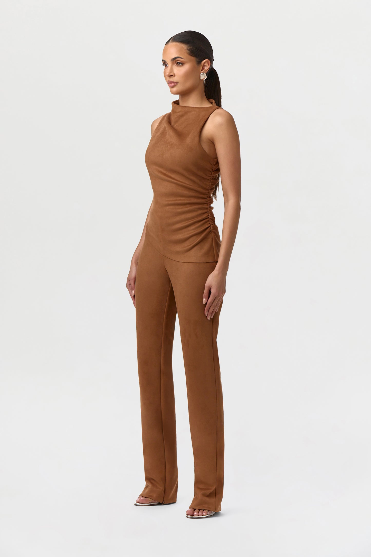 Faux Suede Ruched Sleeveless Top