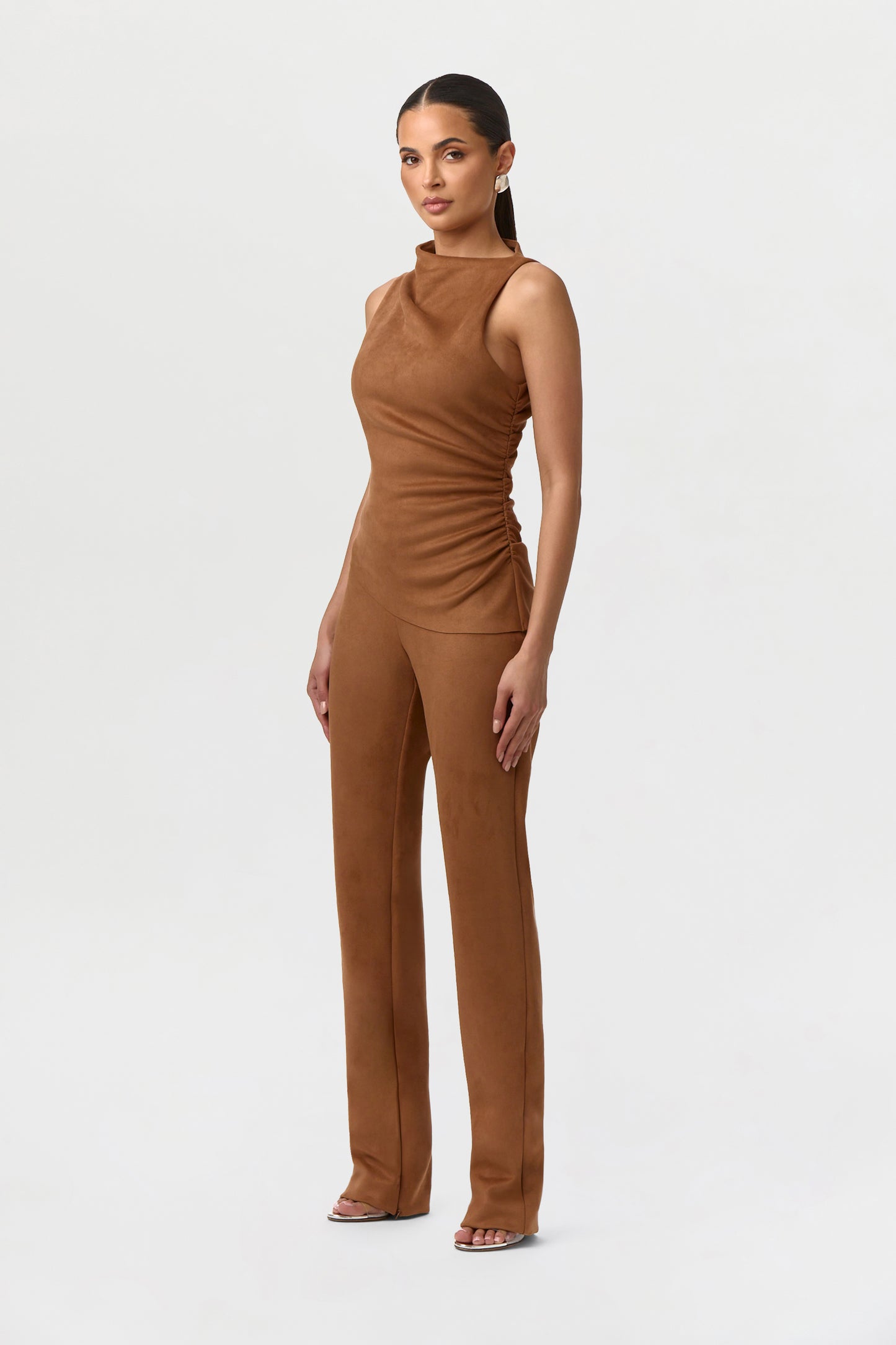 Faux Suede Ruched Sleeveless Top