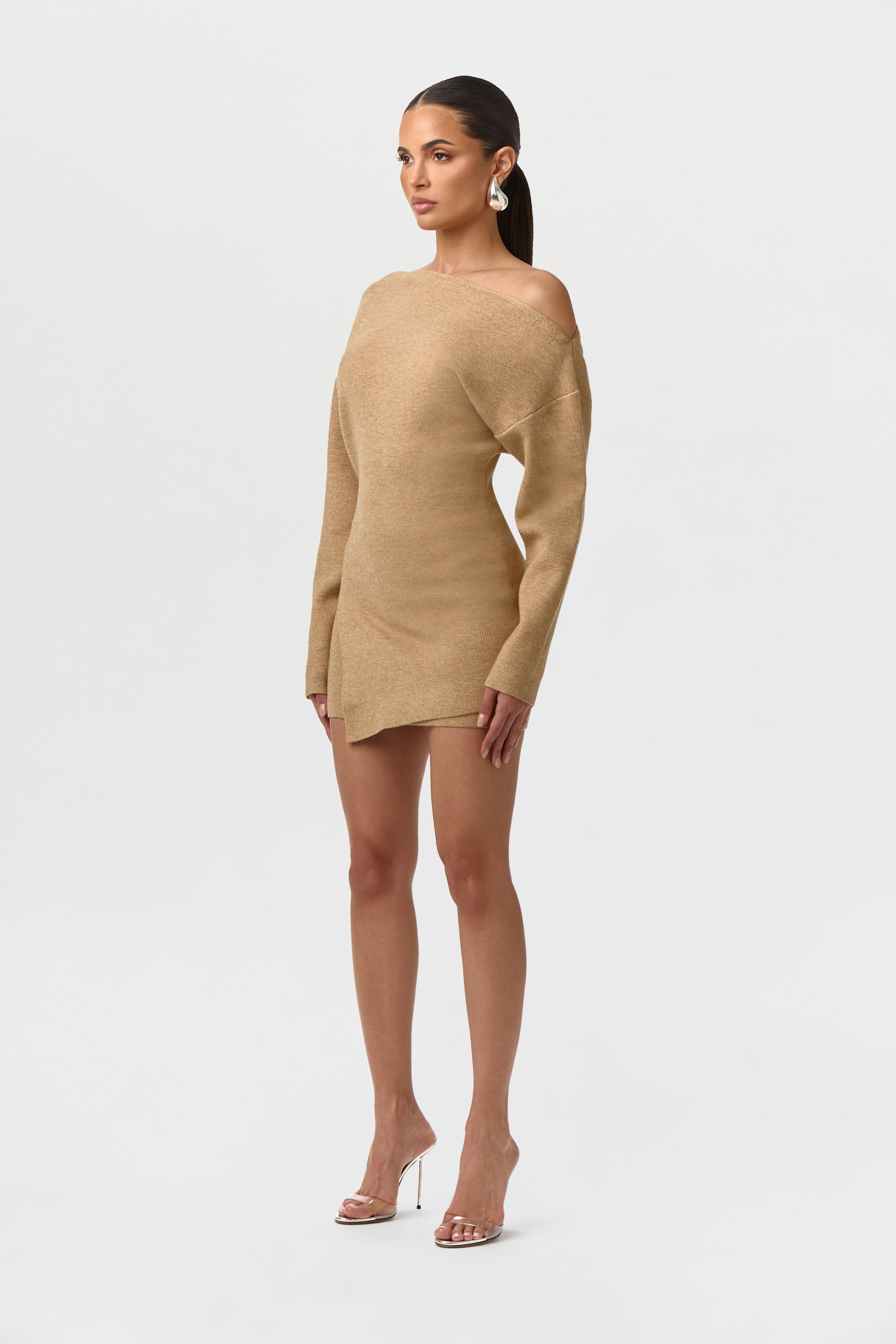 ニット/セーター andwang Asymmetry slim off shoulder tops Women's Asymmetrical Off-Shoulder Knit Top – EGGKA