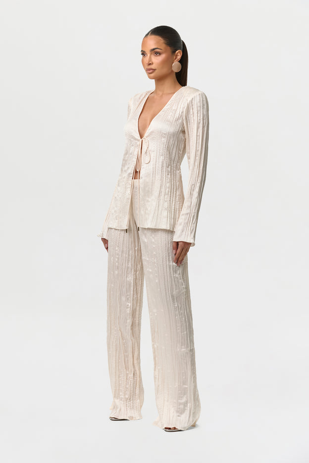 Satin Plissé V-Neck Top