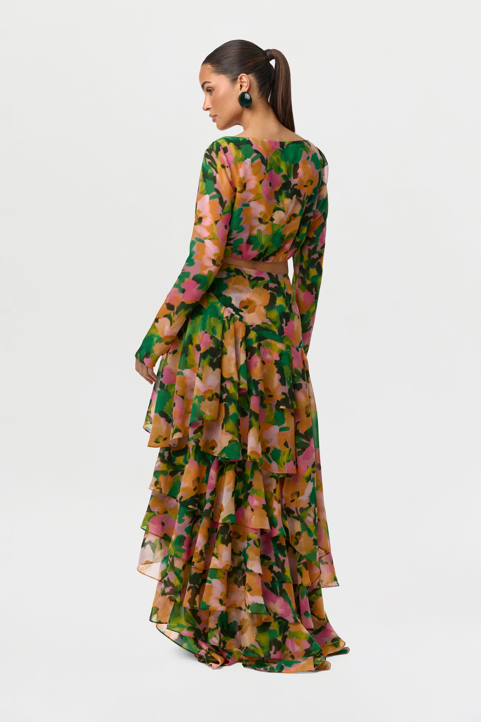 Women's Chiffon Floral Asymmetric Ruffle Skirt by Naked Wardrobe, Secret Garden / XS