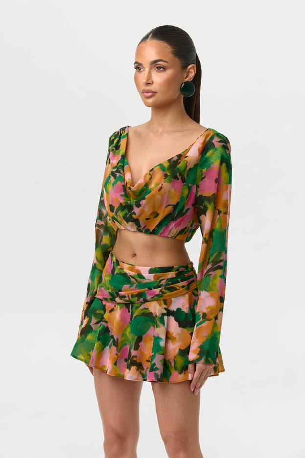 Chiffon Print Ruffle Mini Skirt