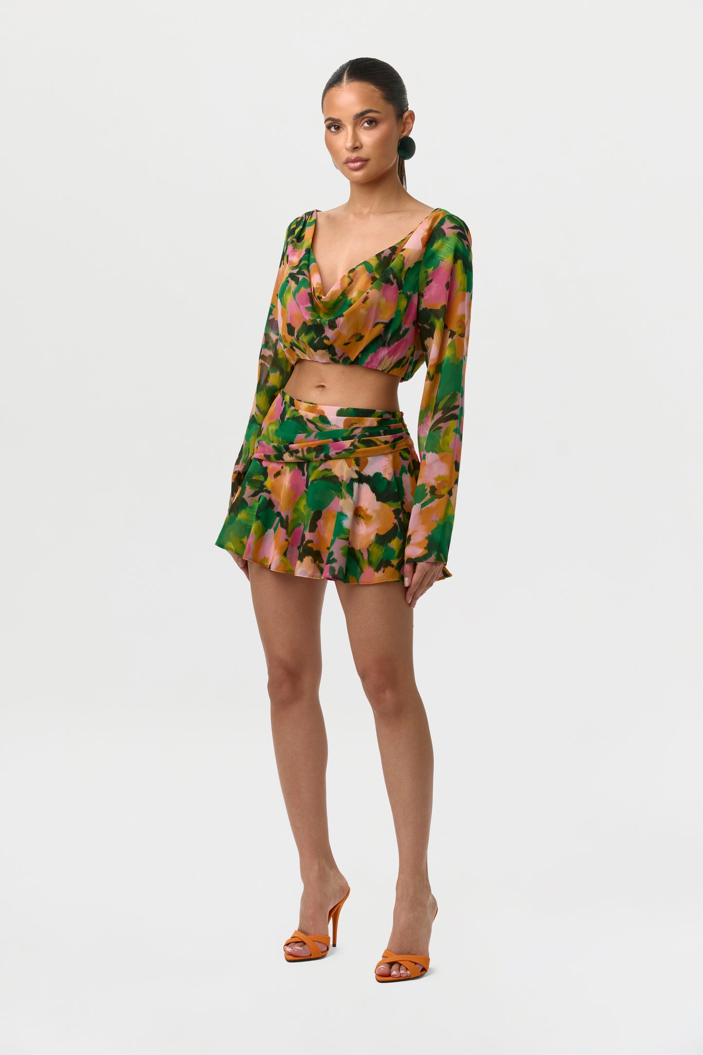 Chiffon Print Ruffle Mini Skirt