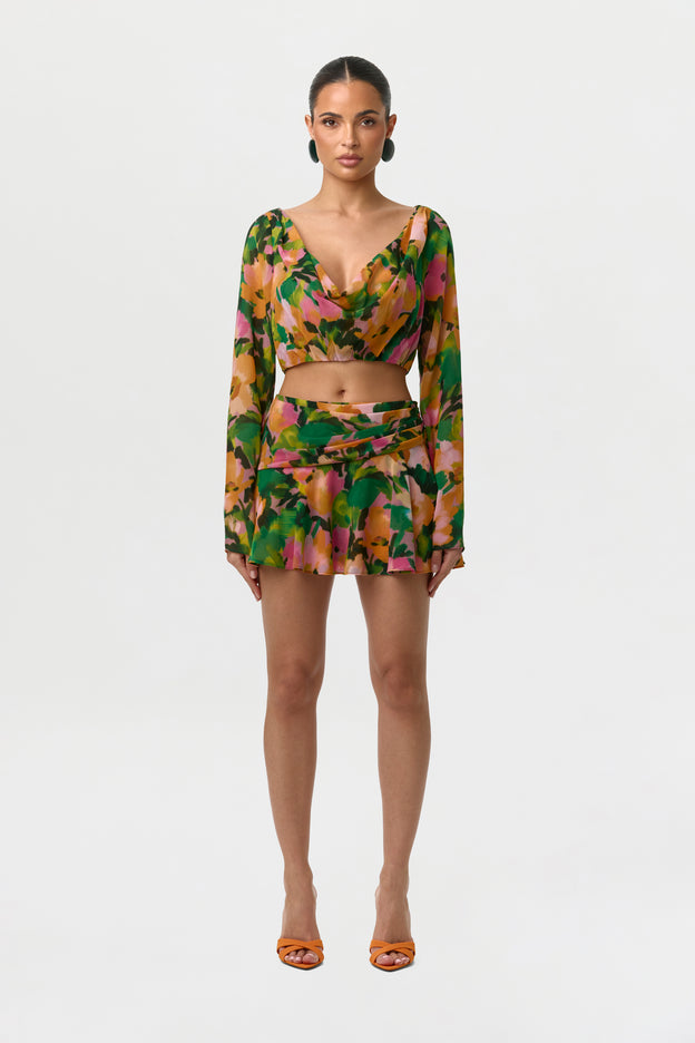 Chiffon Floral Cowl Crop Top