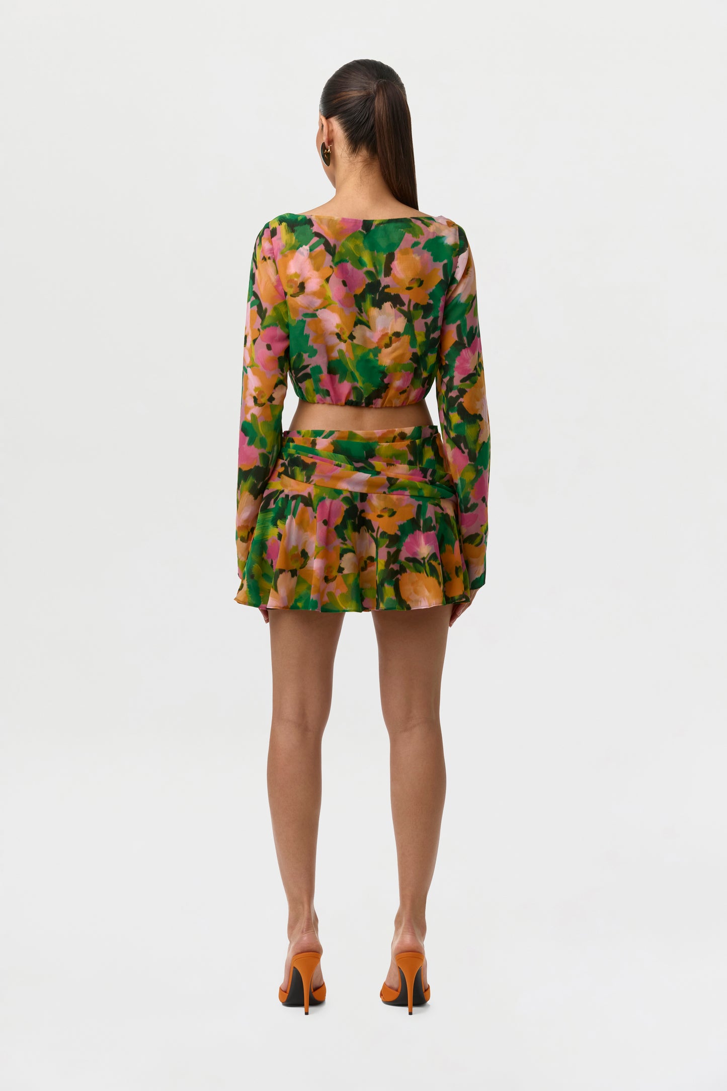 Chiffon Print Ruffle Mini Skirt