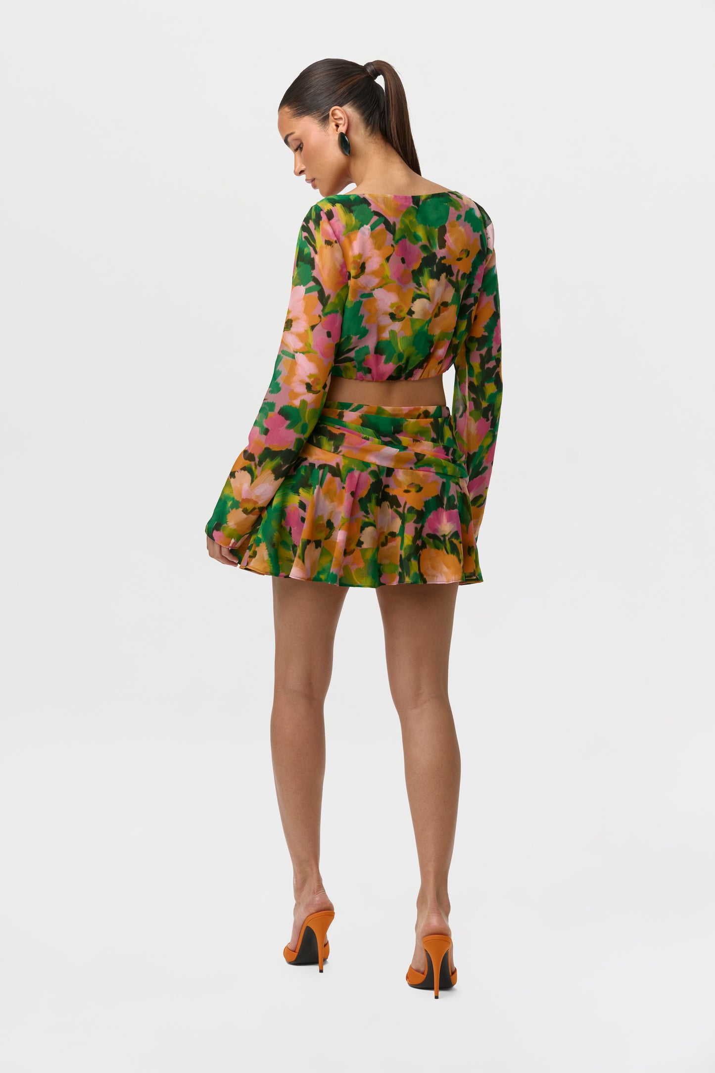 Chiffon Print Ruffle Mini Skirt