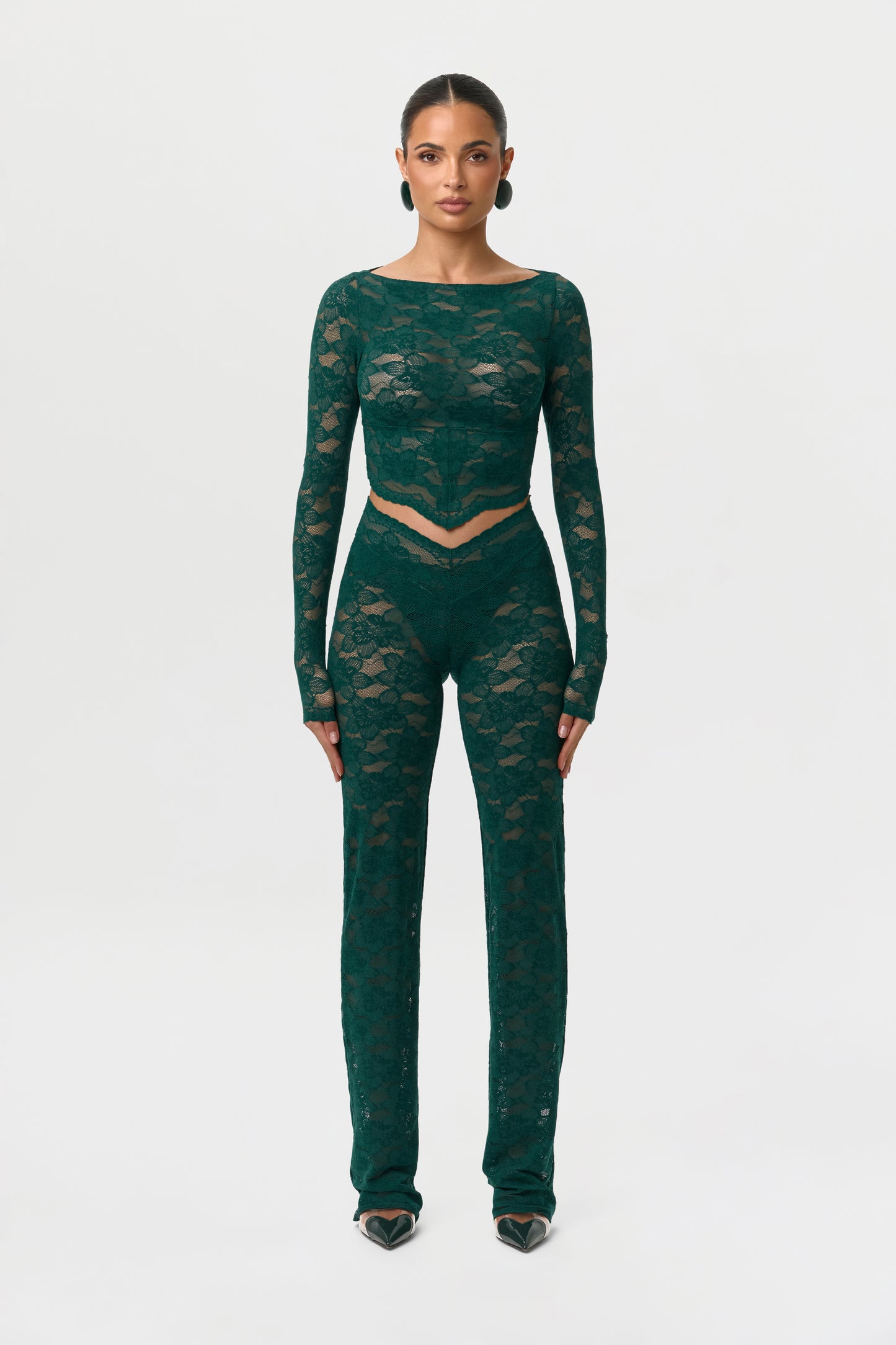 Stretch Lace Boatneck Crop Top