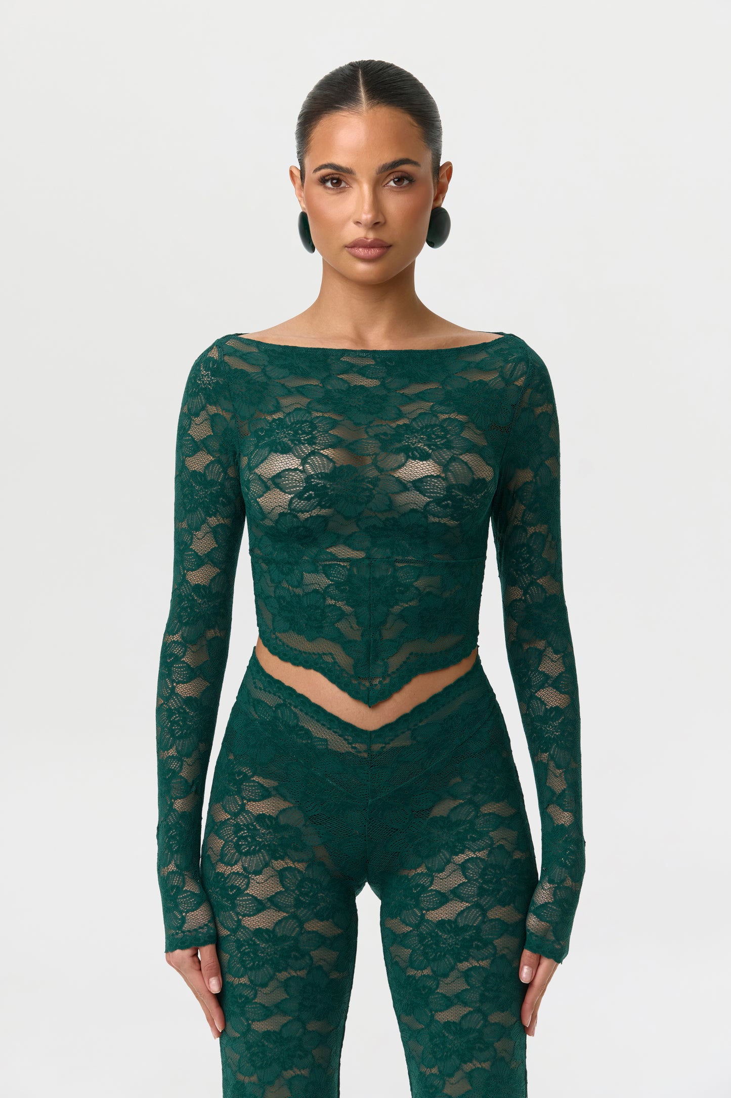 Stretch Lace Boatneck Crop Top
