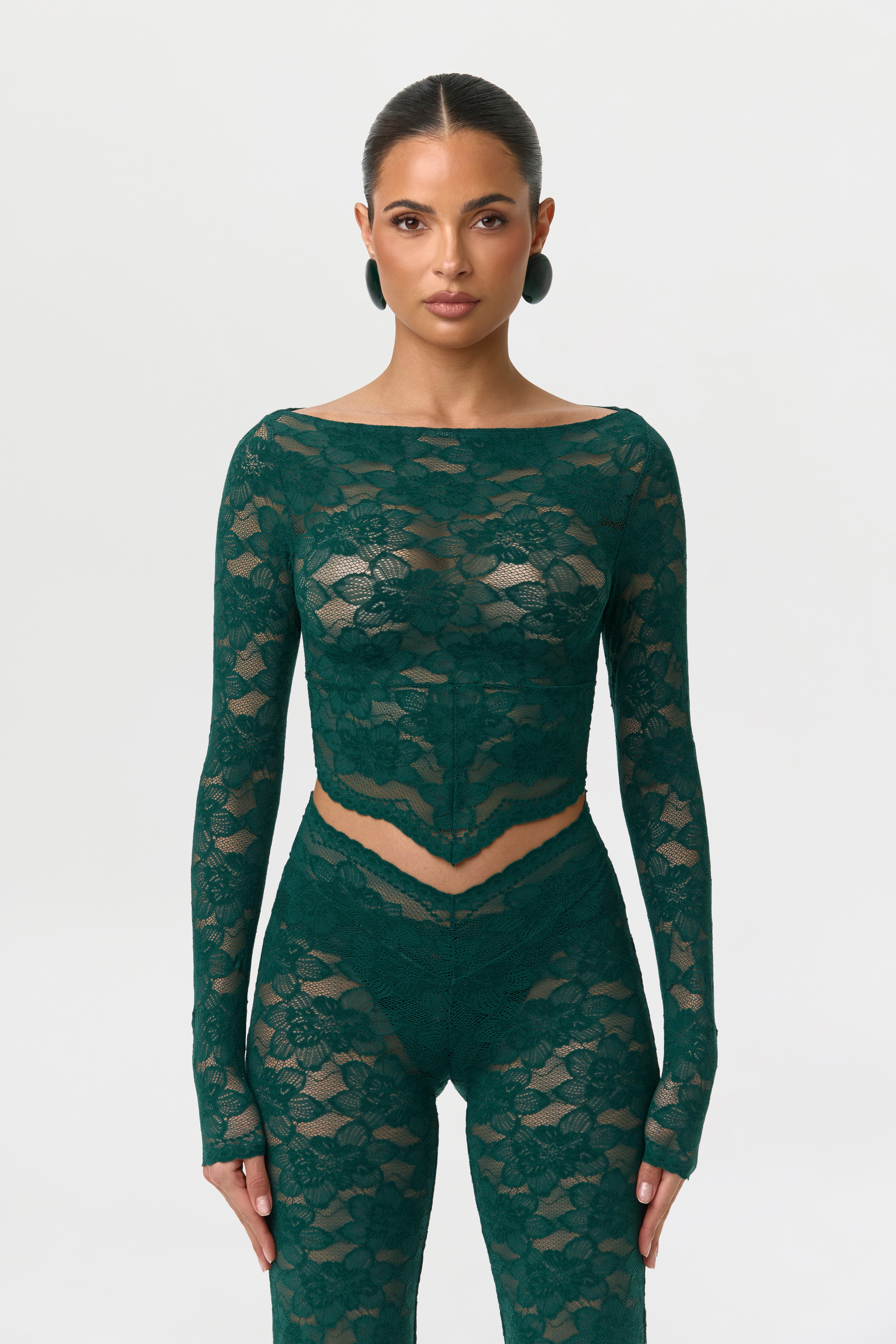 Stretch Lace Boatneck Crop Top