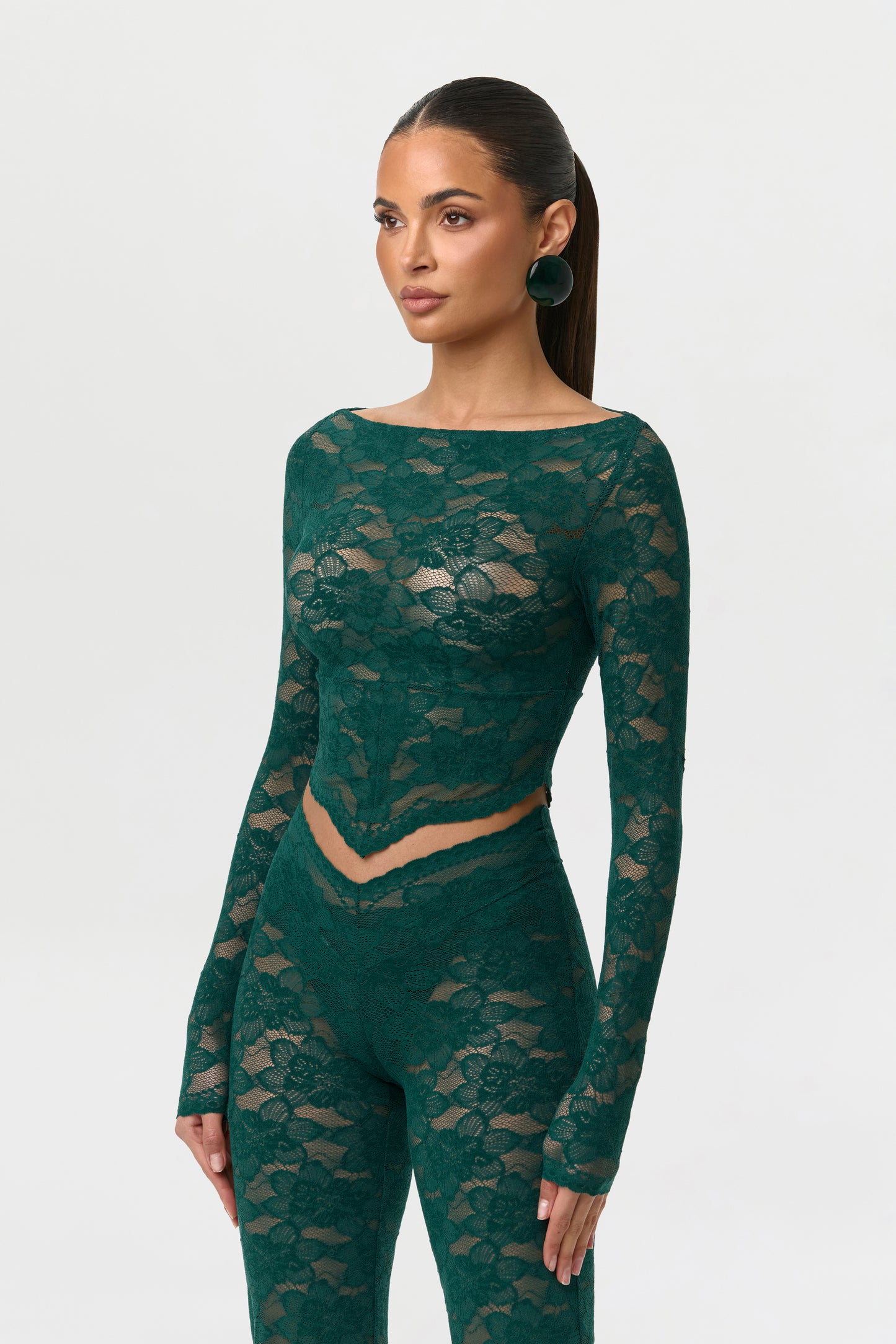 Stretch Lace Boatneck Crop Top