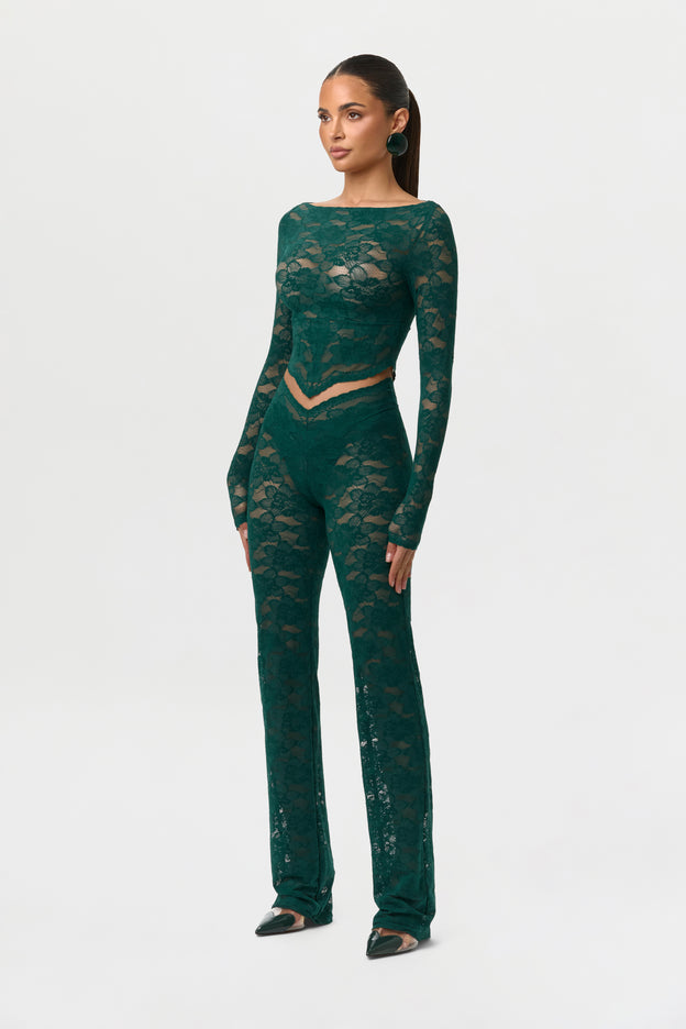 Stretch Lace Boatneck Crop Top
