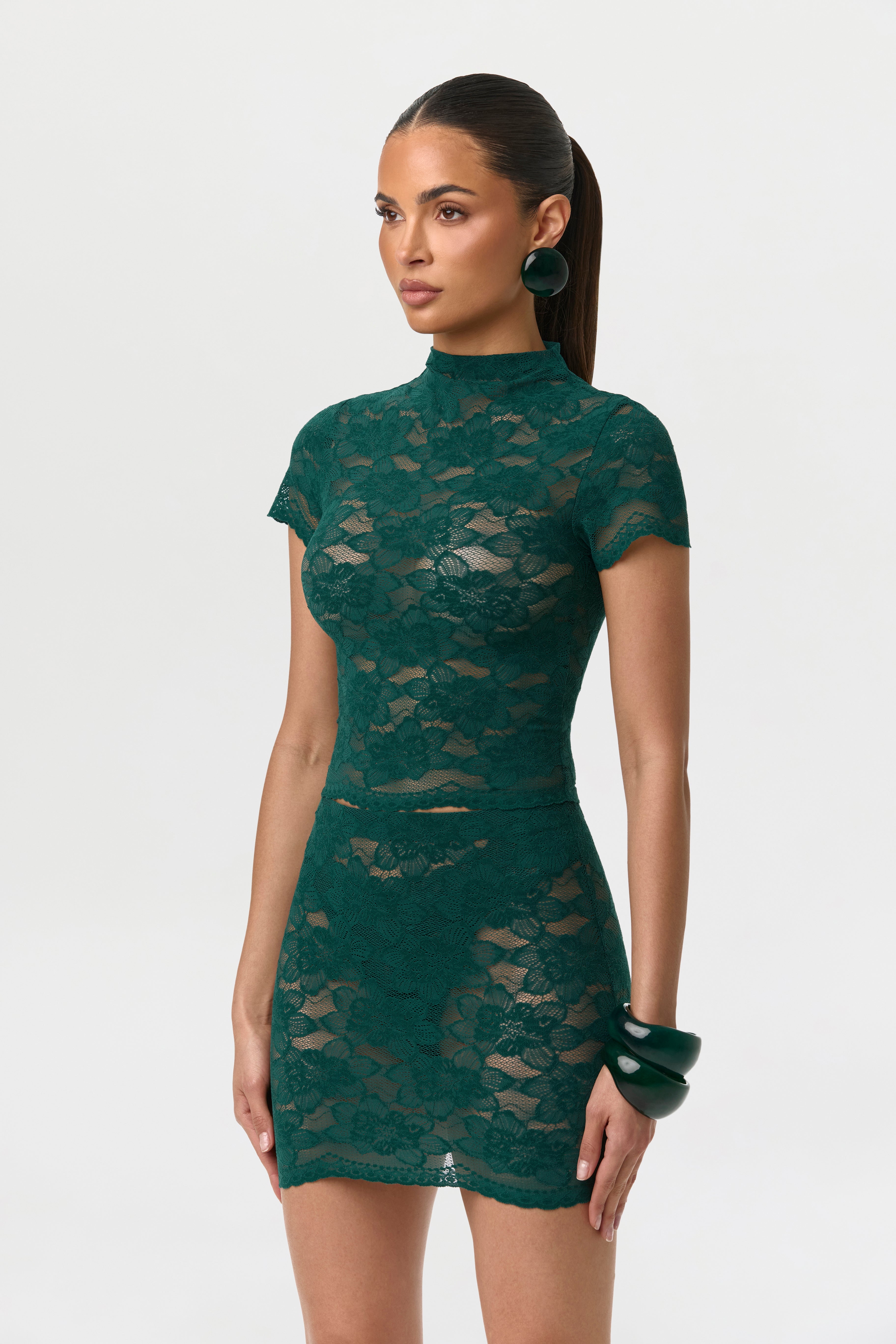 Stretch Lace Short Sleeve Top