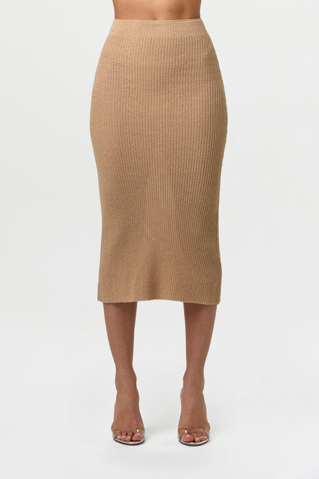 Knit High Waist Midi Skirt