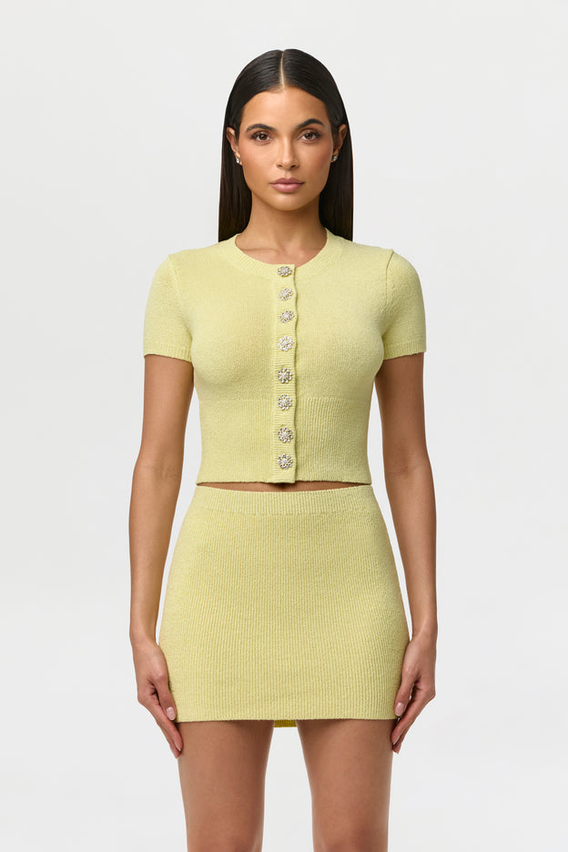 Knit Button Up Short Sleeve Crop Top