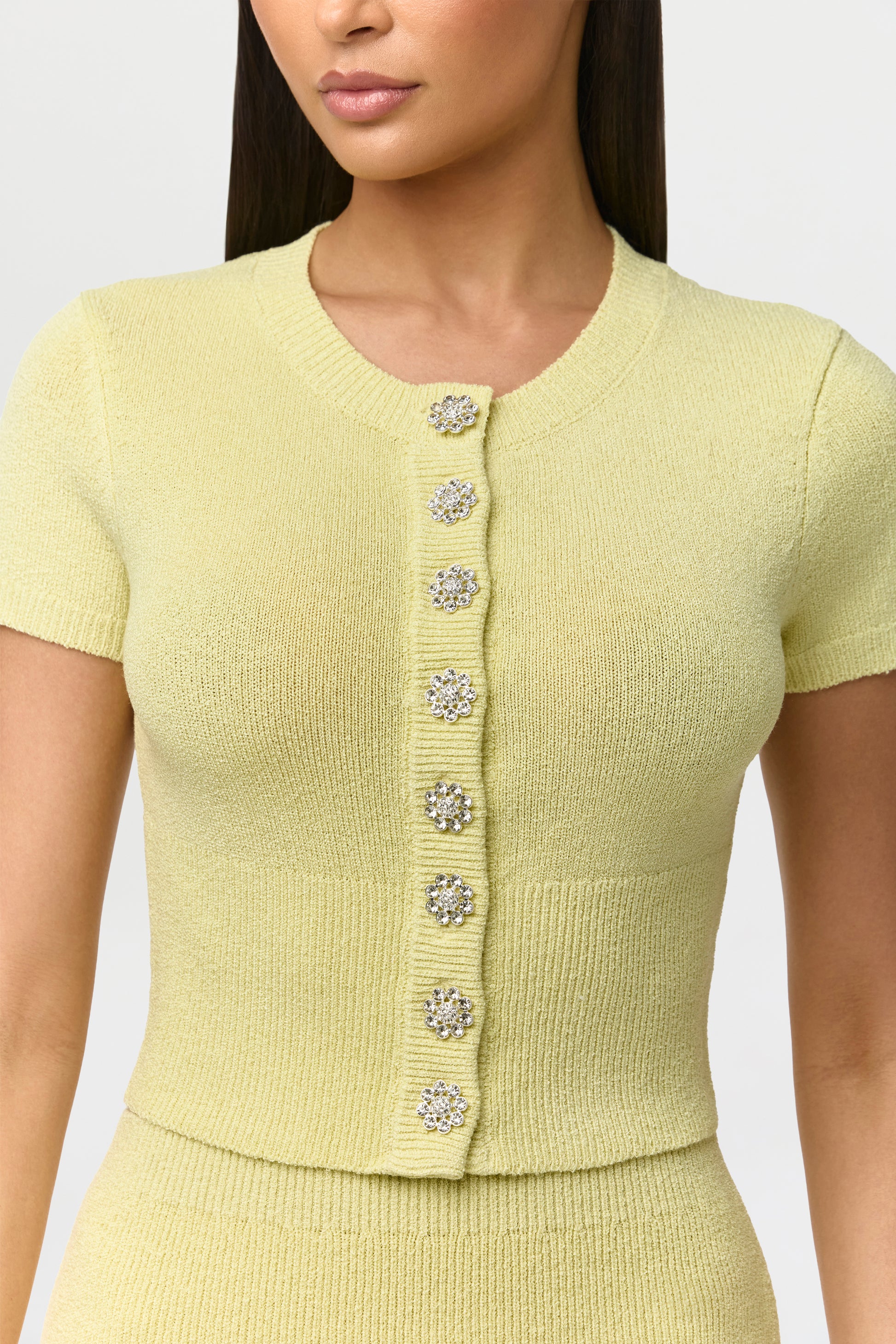 Knit Button Up Short Sleeve Crop Top