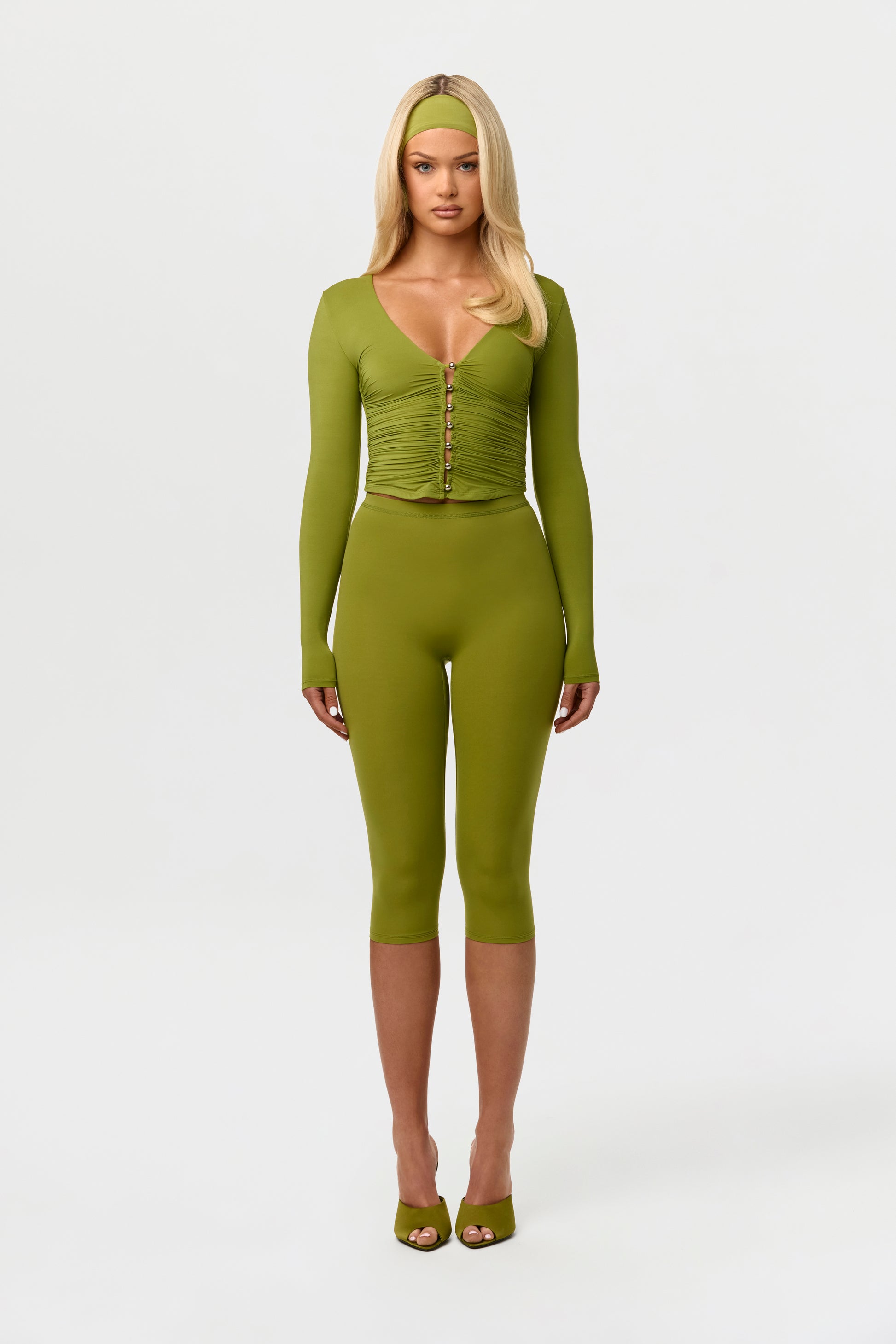 Naked Shirred Button Up Top