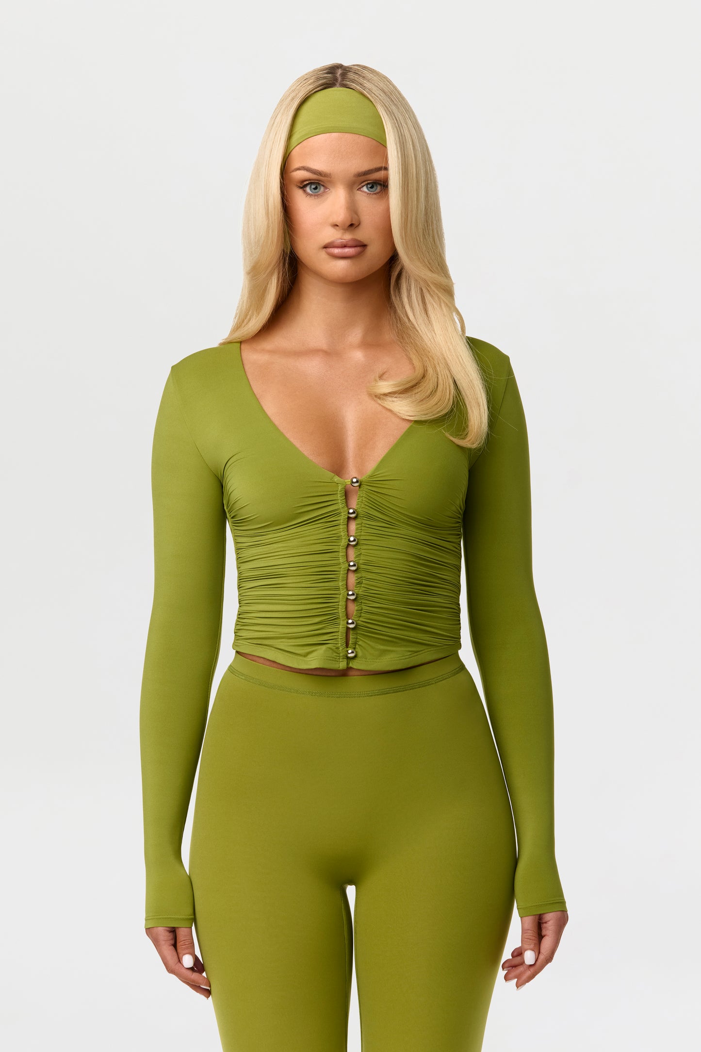 Naked Shirred Button Up Top