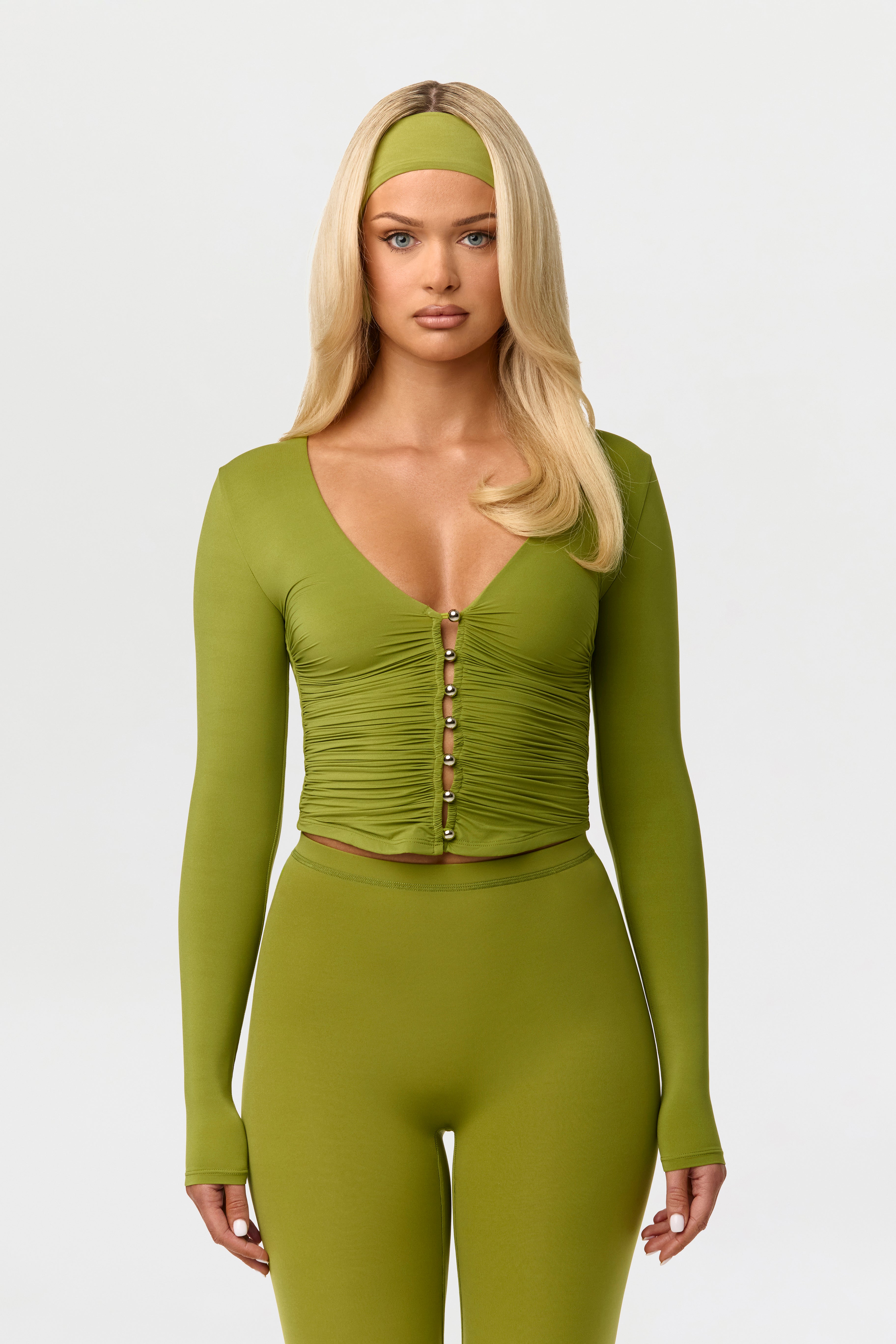 Naked Shirred Button Up Top