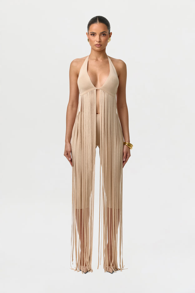 Knit Fringe Bra Halter Top
