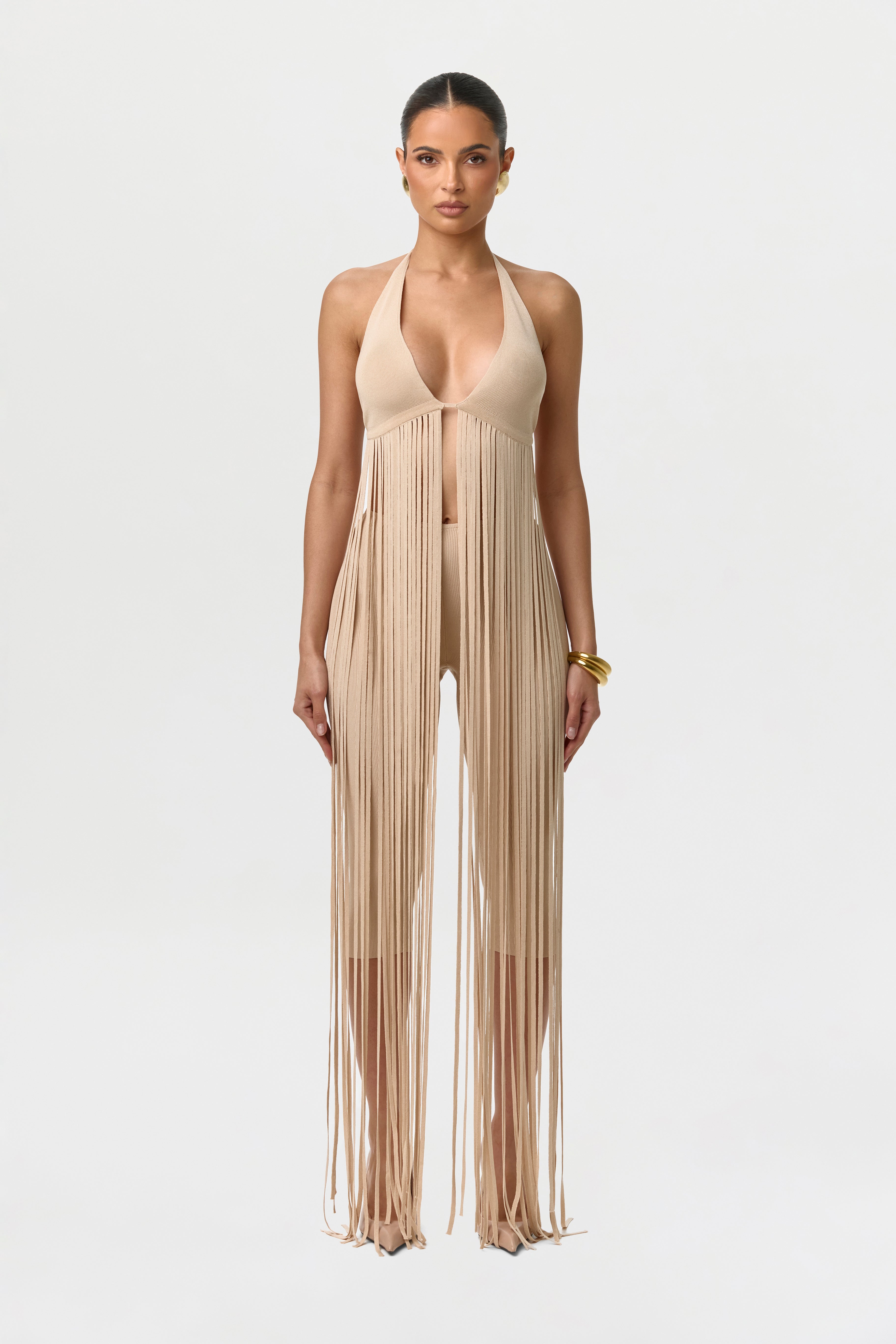 Knit Fringe Bra Halter Top