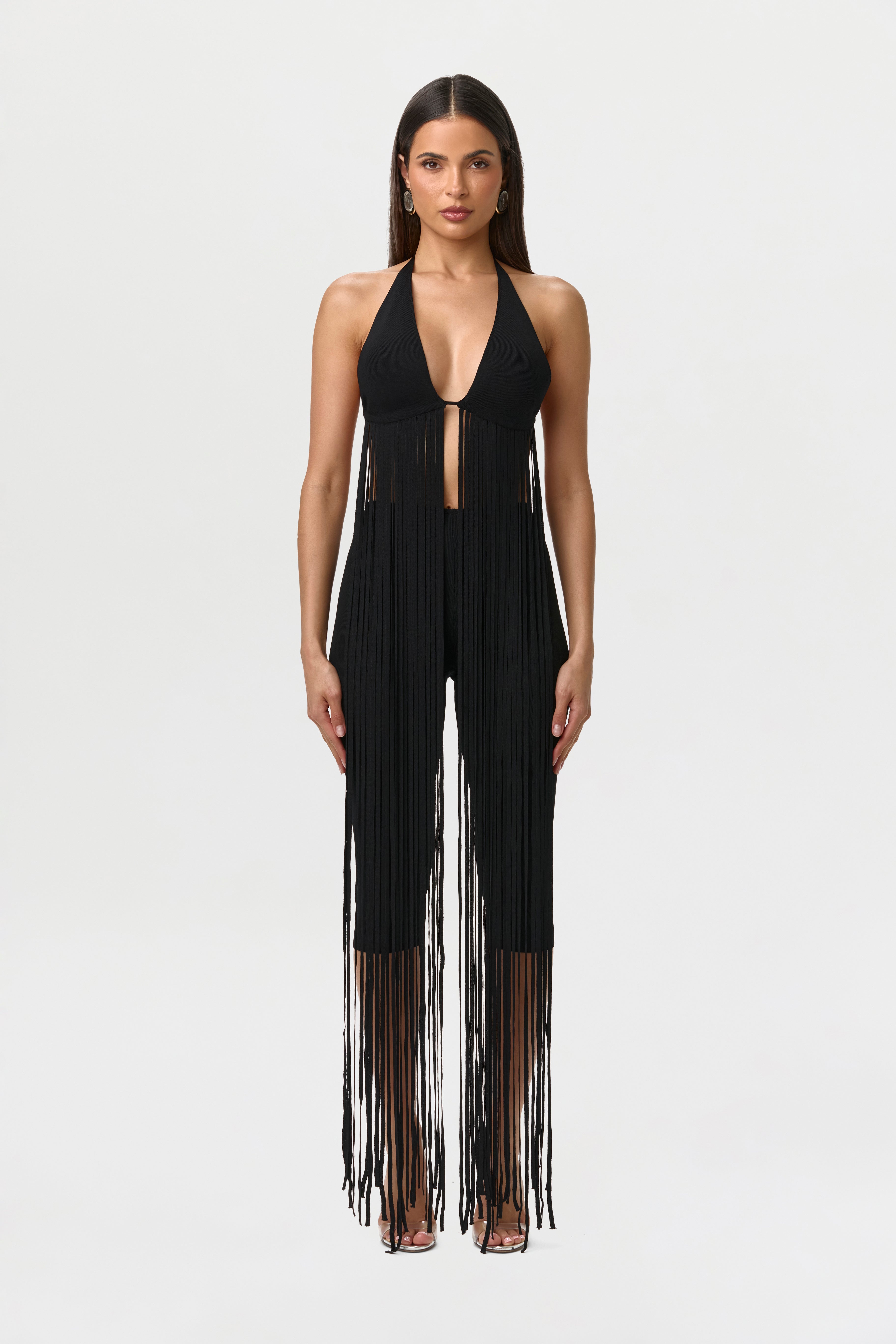 Knit Fringe Bra Halter Top