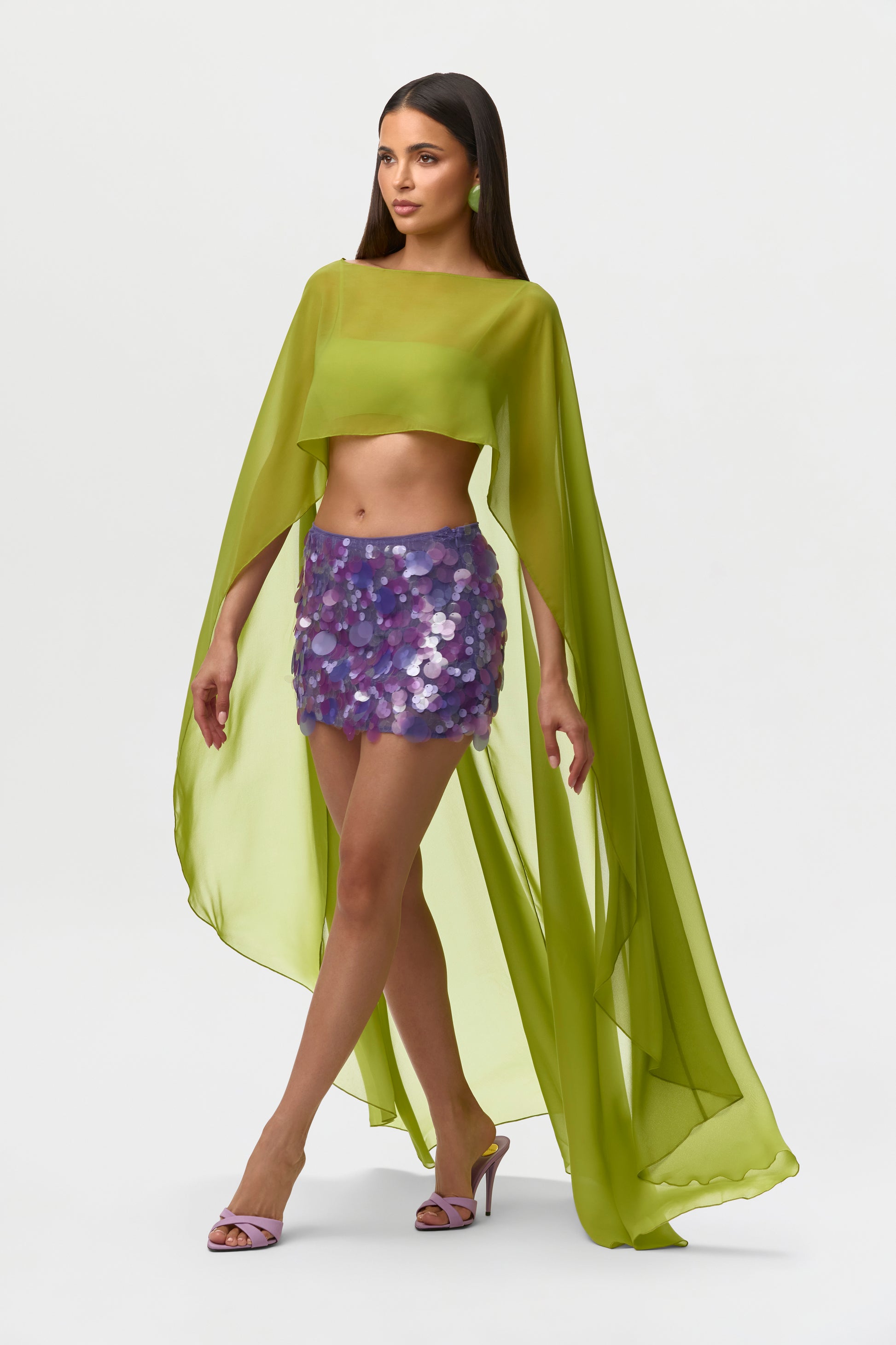 Citron Chiffon Cape Crop Top
