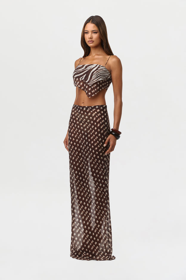 Chiffon Print Asymmetric Crop Top
