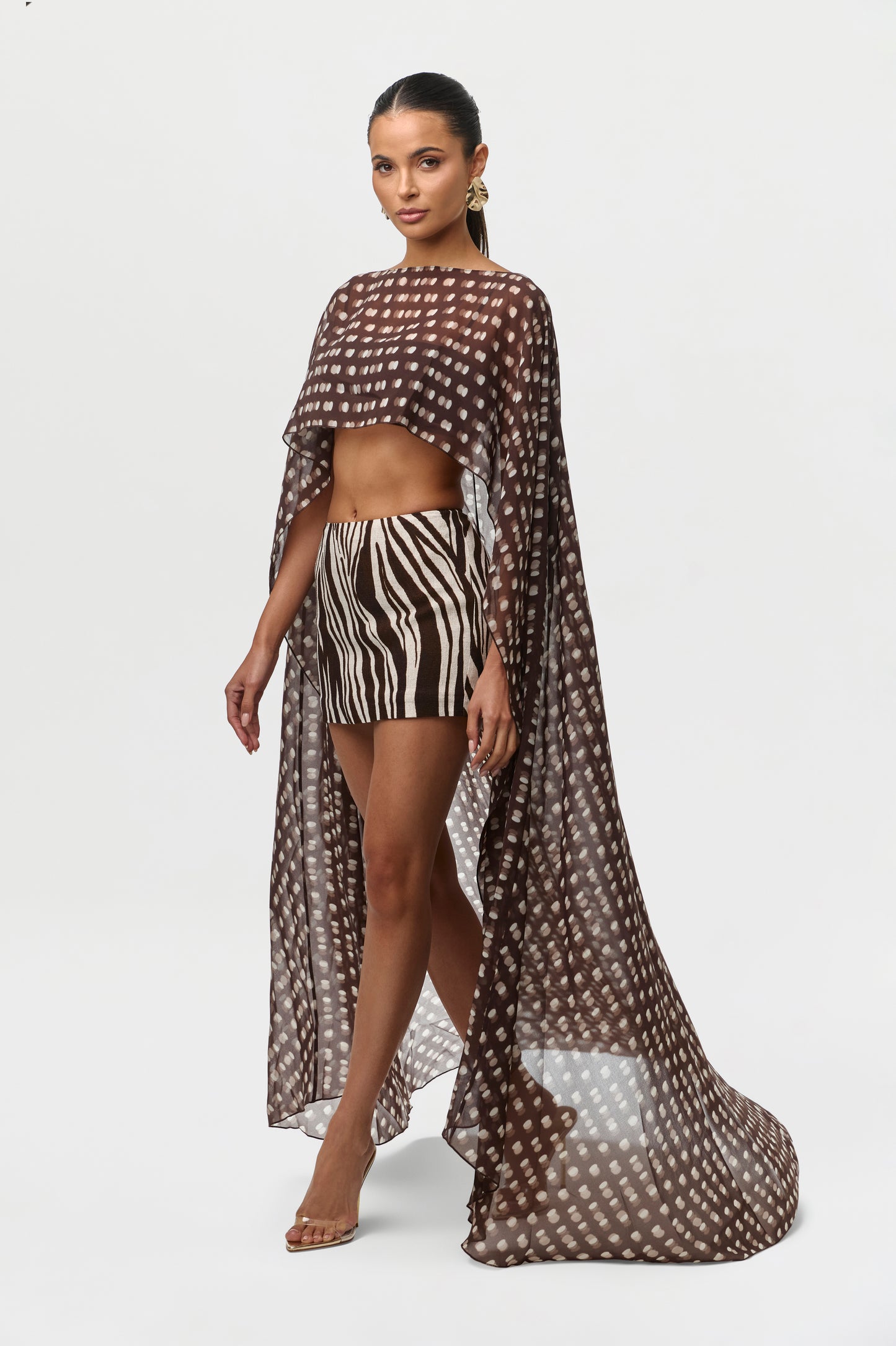 Chiffon Print Cape Crop Top