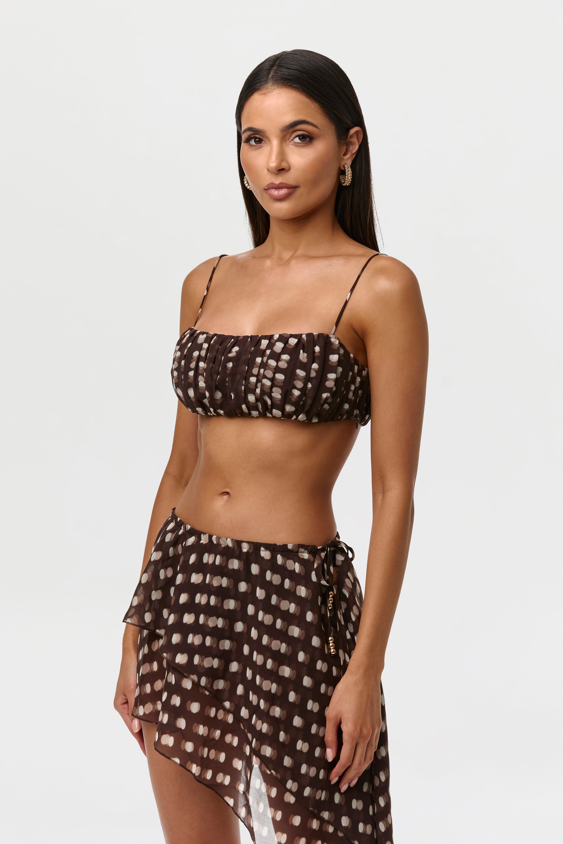 Polka Dot Illusion Chiffon Print Crop Top